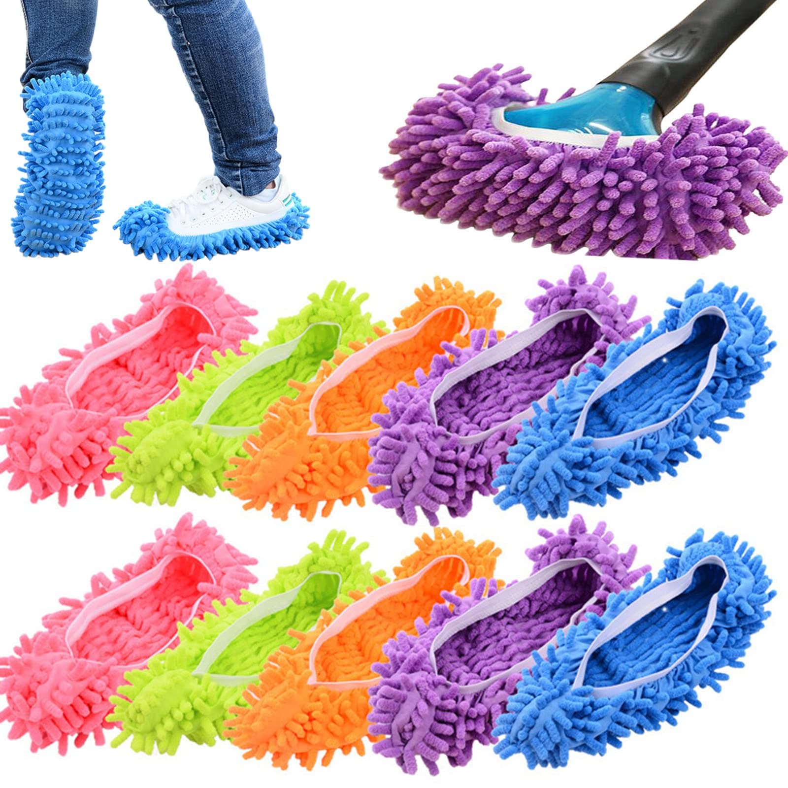 5 Pairs/10 pcs Washable Dust Mop Slippers Shoes Cover Soft Washable Reusable Microfiber Cleaning Mop Slippers Floor Dust Hair Cleaners Multi-Function Cleaning Shows Cover