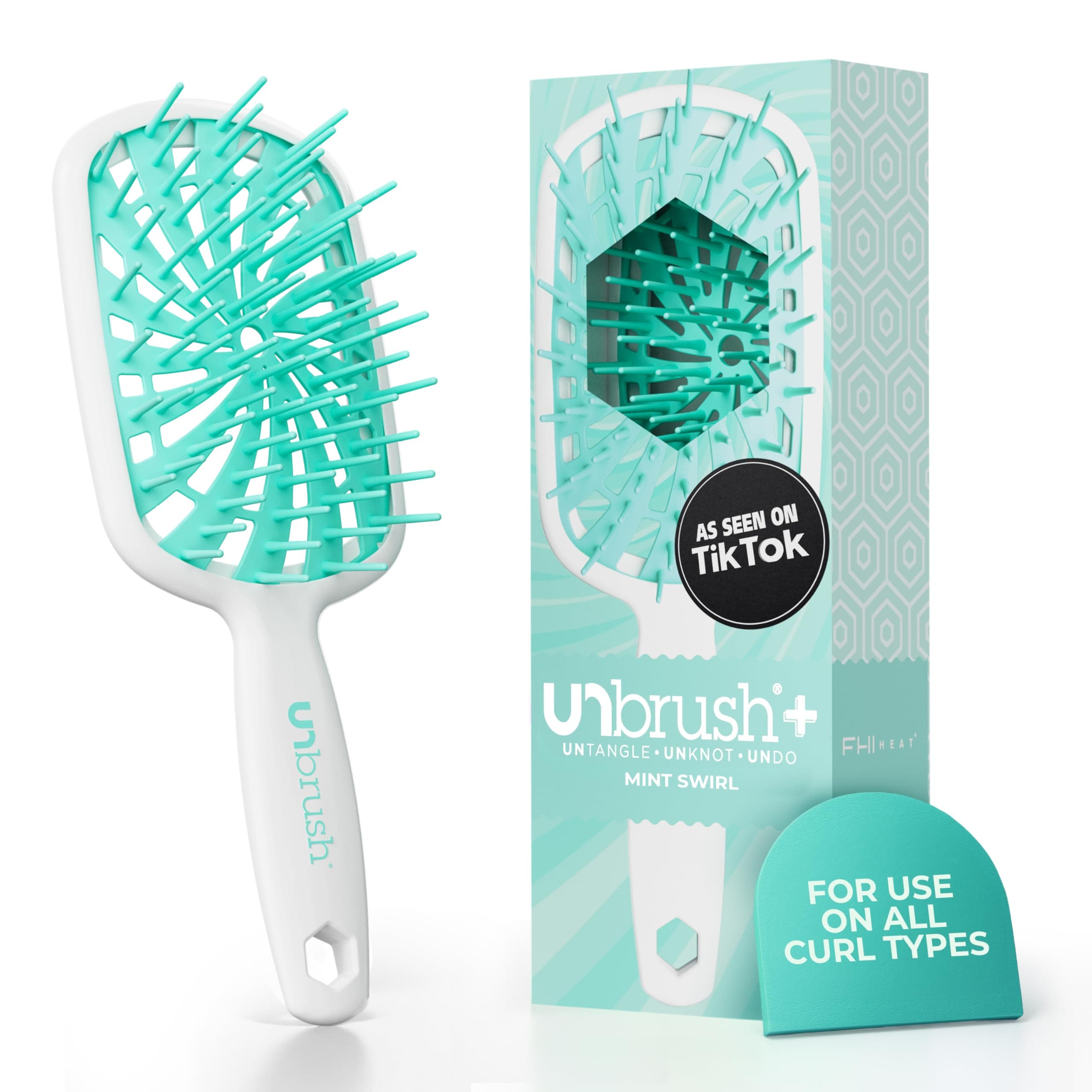 FHI Heat UNbrush Plus - Curly Hair Brush Gently and Effectively Tangles Wet or Dry Fragile Hair Types — Detangler Brushes with 84 UltraFlex Brushes Ultra Lightweight Vented Anti-Static Hair Brush
