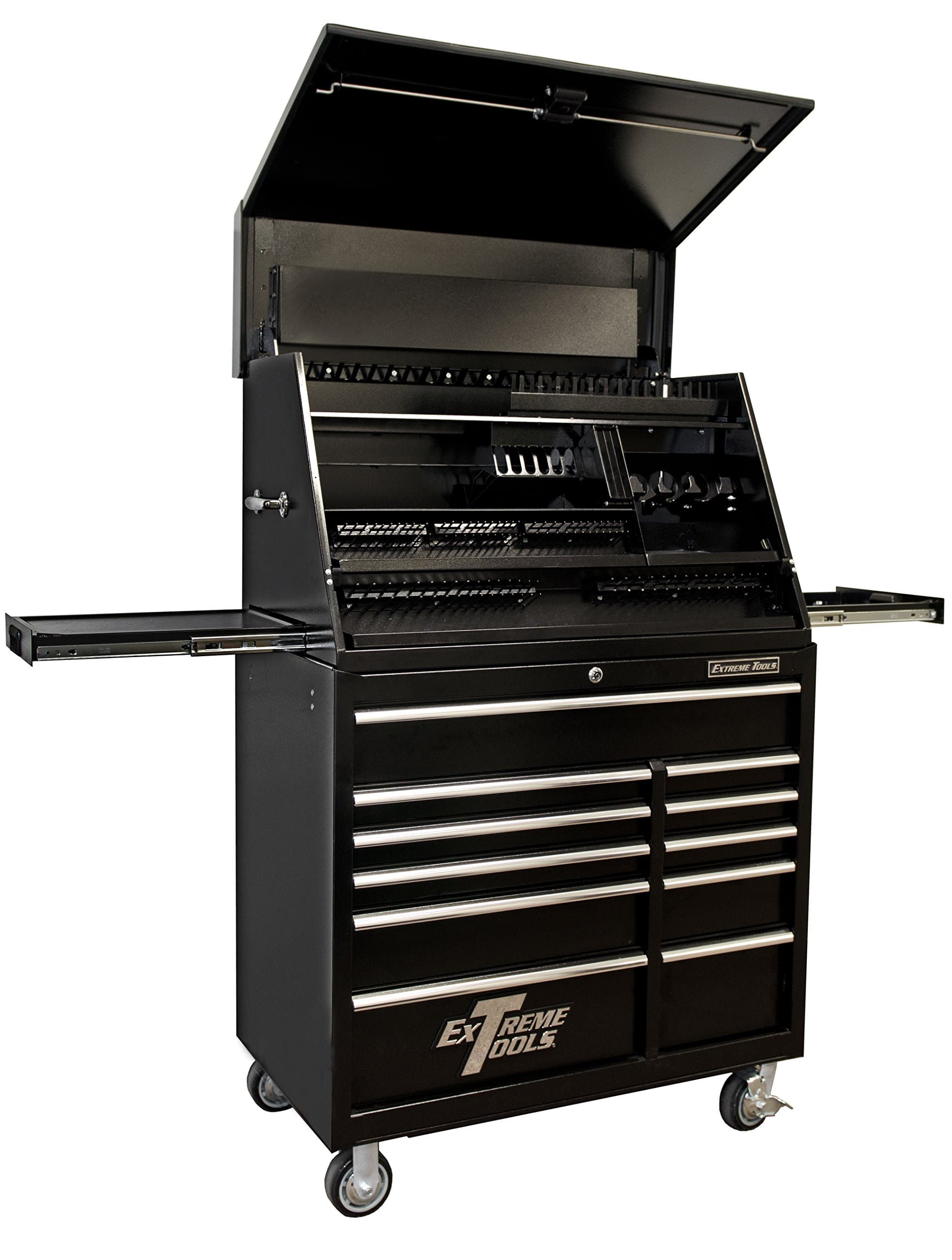 Extreme Tools PWSRC4129TXBK Deluxe Extreme Portable Workstation and 11-Drawer 24-Inch Deep Roller Cabinet with Ball Bearing Slides, 41-Inch, Black