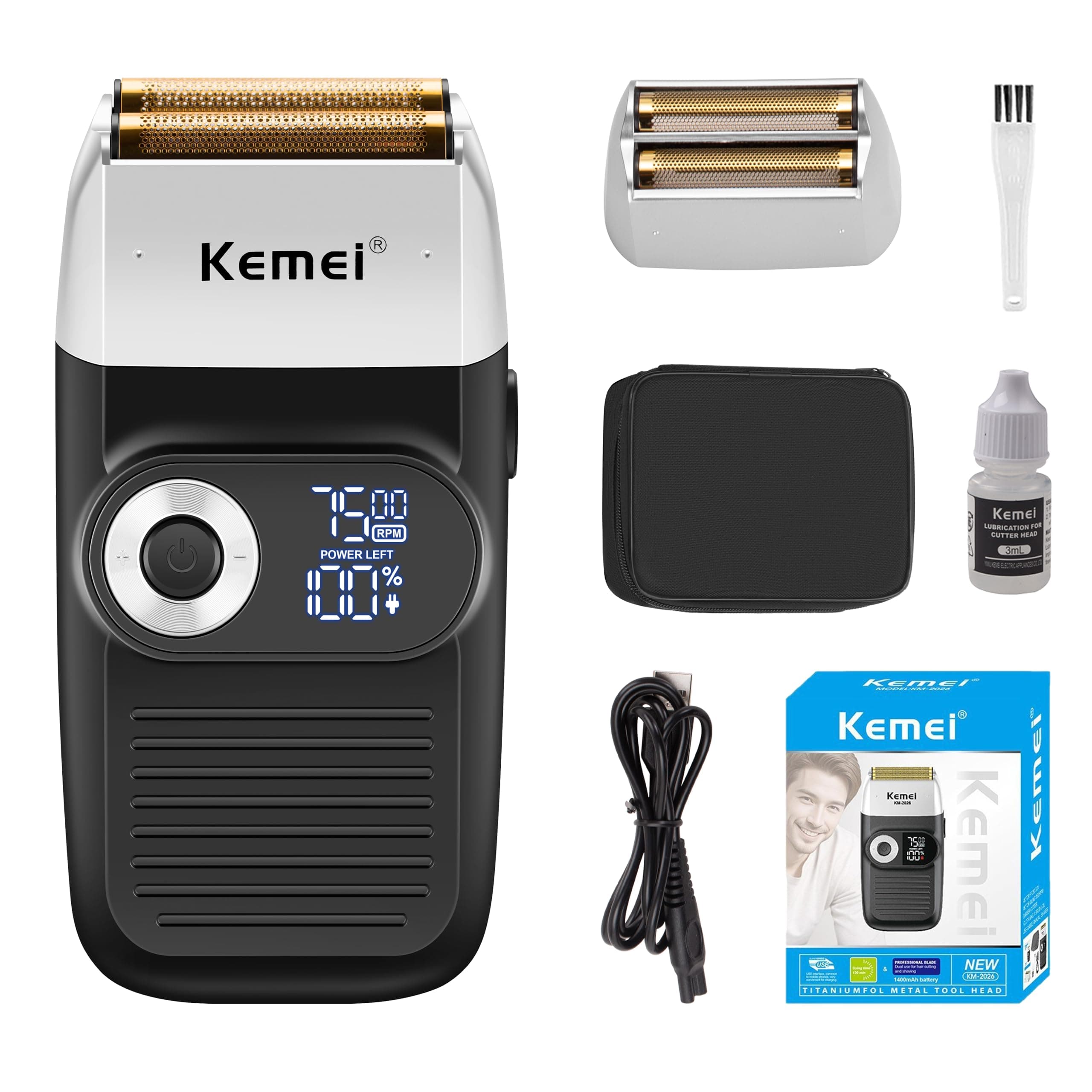 2-in-1 Men's Electric Shaver, Cordless Rechargeable Bald Trimmer with LED Display