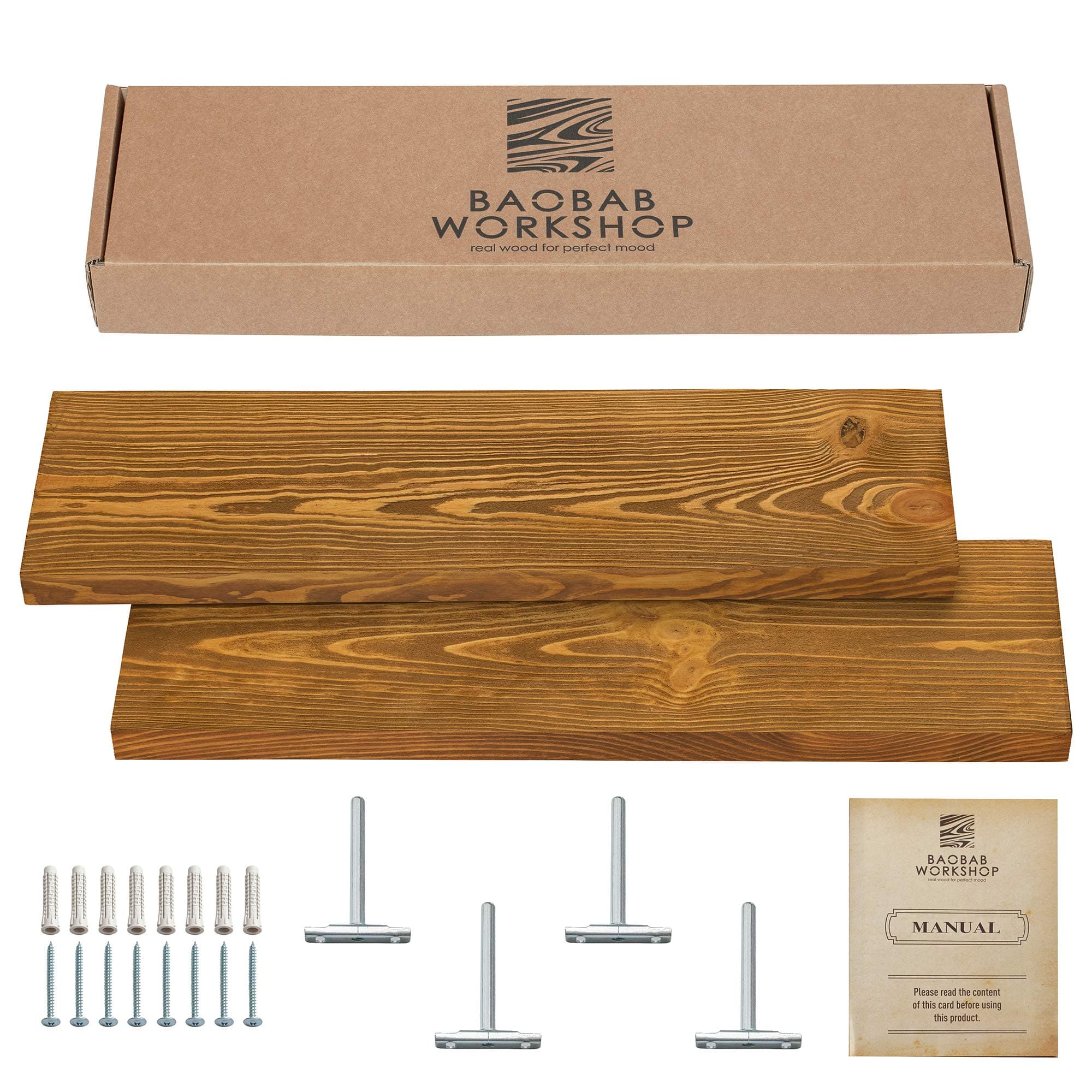 Wood Floating Shelves Set of 2 - Rustic Floating Shelves 24 inch - Wide Wooden Wall Shelves For Living Room Bedroom Kitchen Bathroom Farmhouse and more - Light Gold Oak Color - 24" x 6.7"