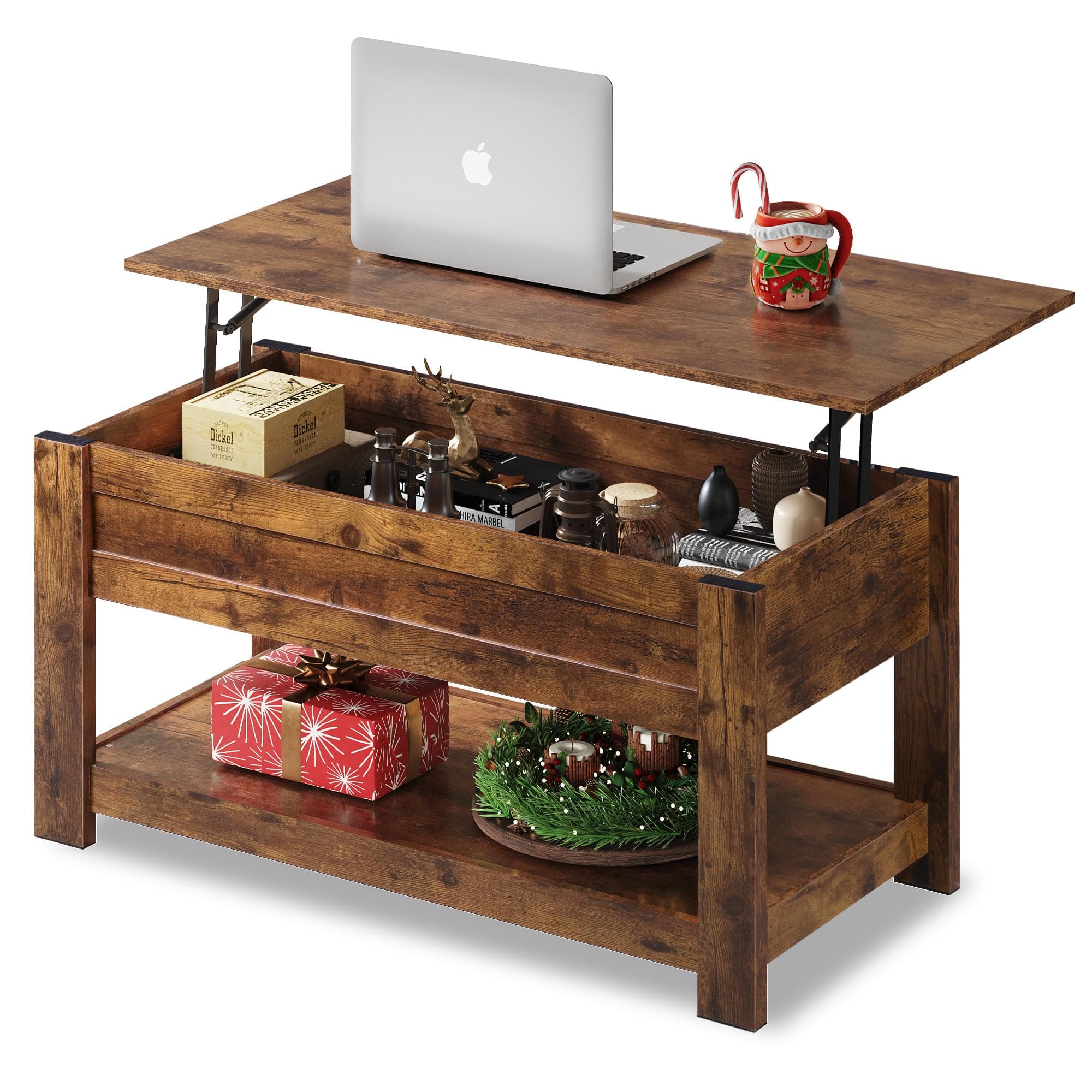WLIVE Coffee Table, 39" Lift Top Coffee Table with Hidden Compartment and Storage Shelf for Living Room, Rustic Brown