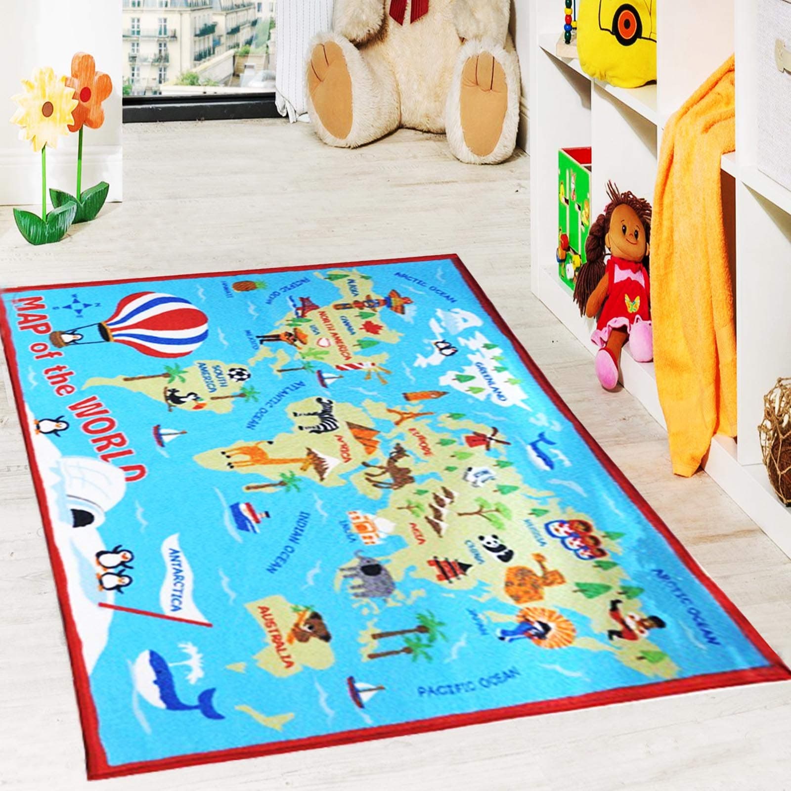 FB FunkyBuys® Kids Children Educational Fun Colorful World Map Countries & Oceans Floor Rugs Nursery Play Mat Home Carpet (133 x 190cm)