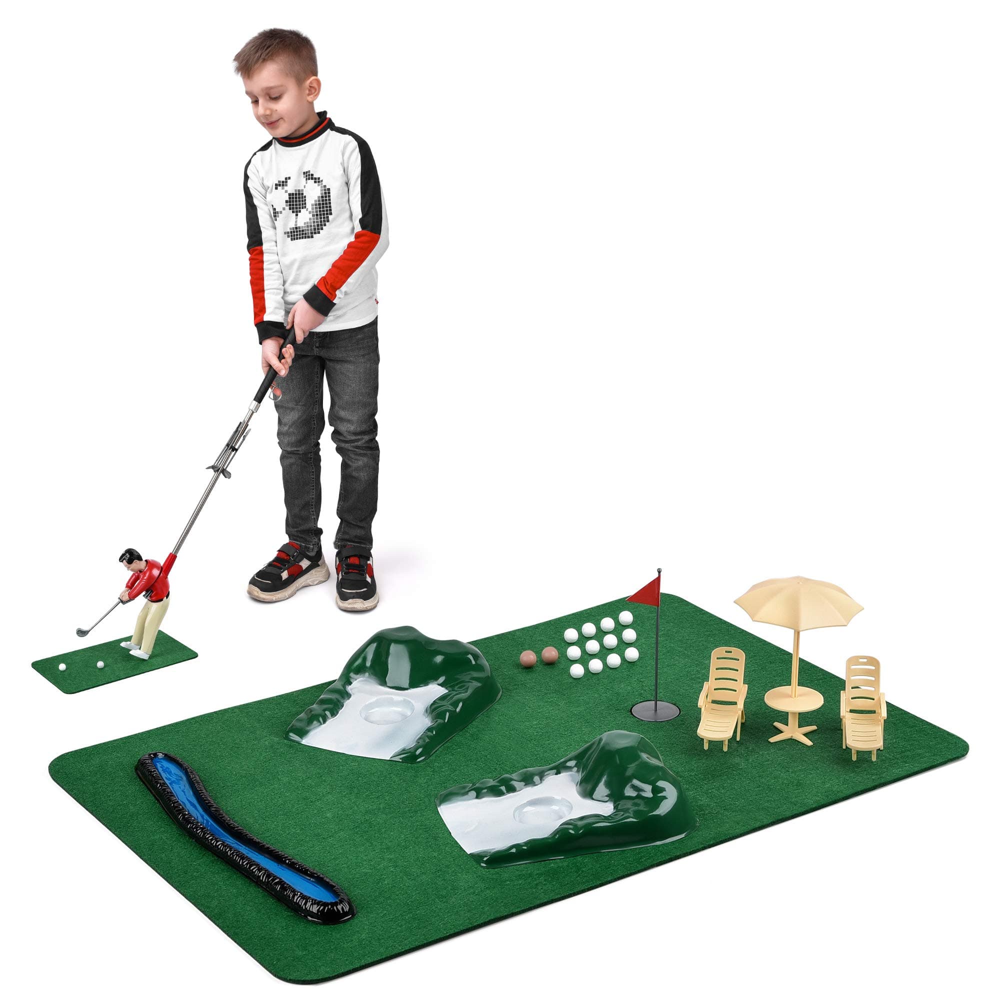 Abco Tech Mini Golfing Man Indoor Golf Kit Course Backyard Set Complete For Home Easy To Up And Play Lightweight & Compact Portable-15 Months, Multicolor Baby
