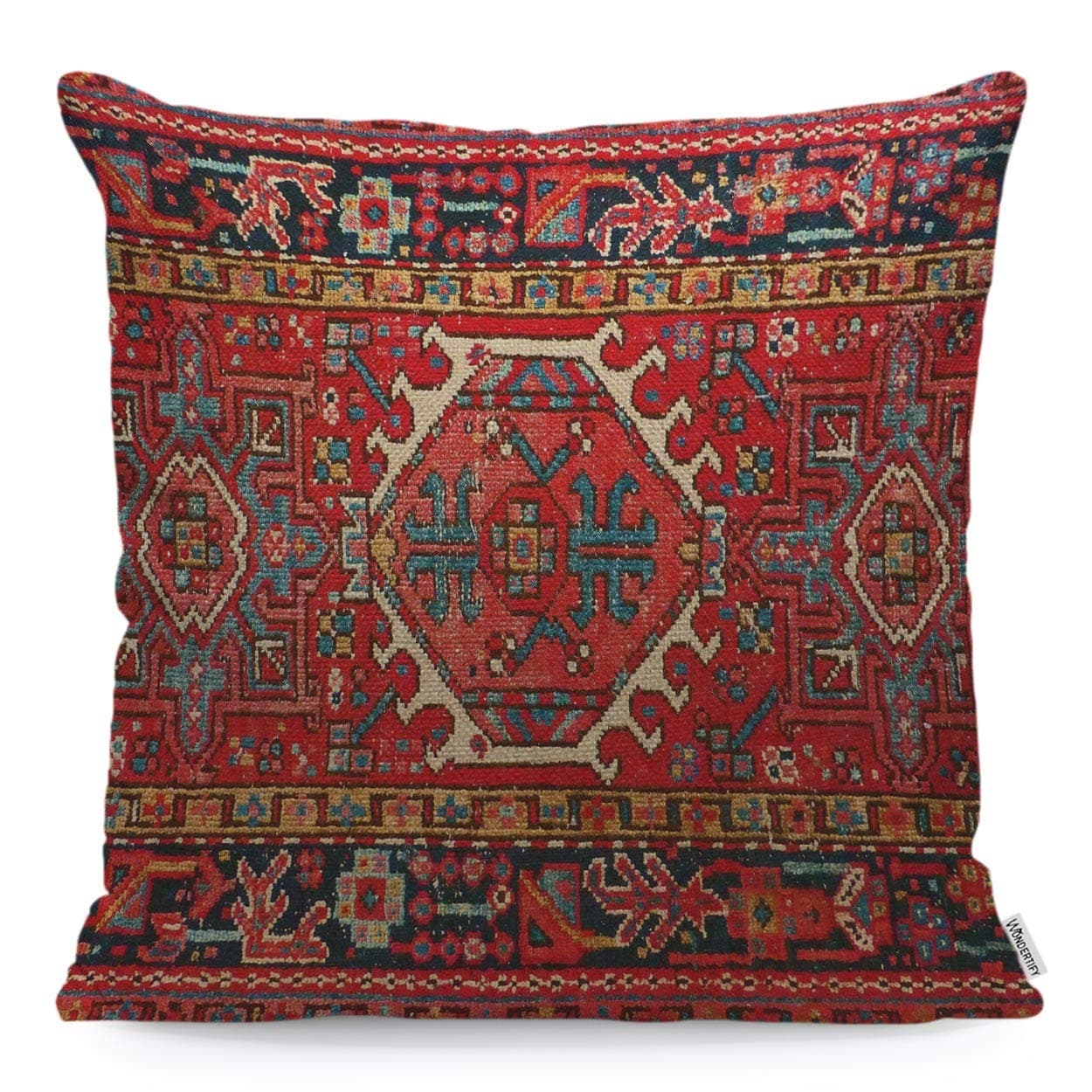 WONDERTIFY Throw Pillow Cover Case Antique Oriental Turkish Carpet Pattern Print Red - Soft Linen Pillow Case for Decorative Bedroom/Livingroom/Sofa/Farm House - Cushion Covers 18x18 Inch 45x45 cm