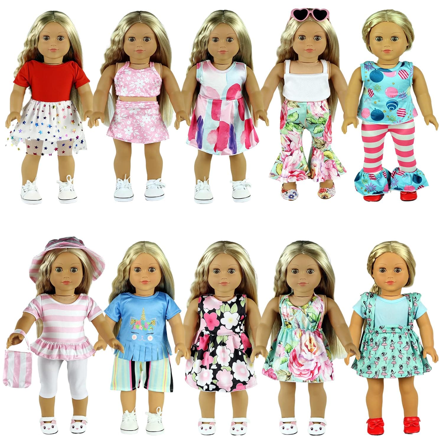 20 pcs Clothing for Dolls 18 inch Doll Clothes and Accessories for American 18 inch Girl Doll Clothes Gift Including 10 Complete Sets of Clothing