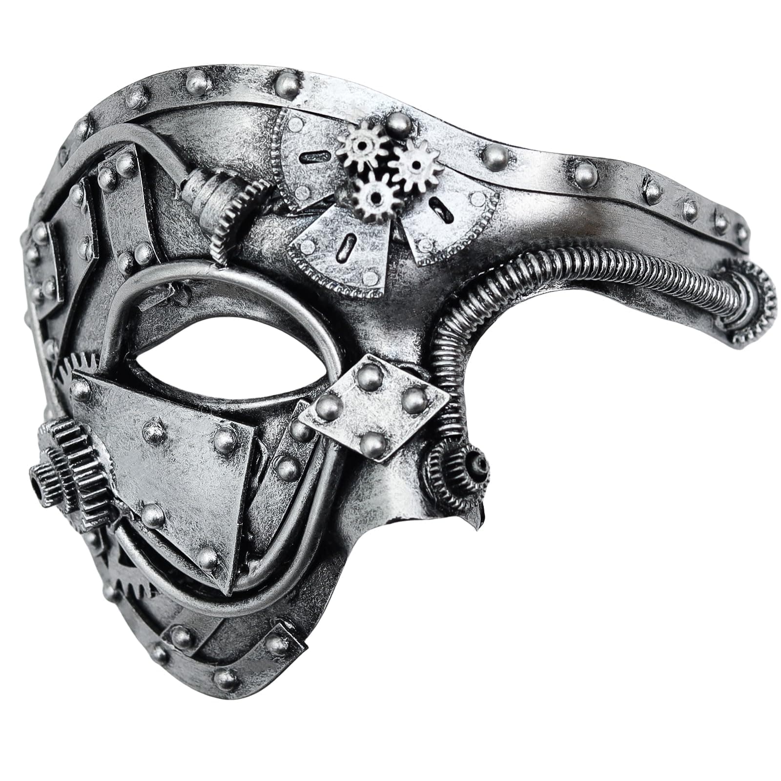 Ubauta Steampunk Metal Cyborg Venetian Mask,Silver Masquerade Mask For Halloween Costume Party/Phantom Of The Opera/Mardi Gras Ball, One Size