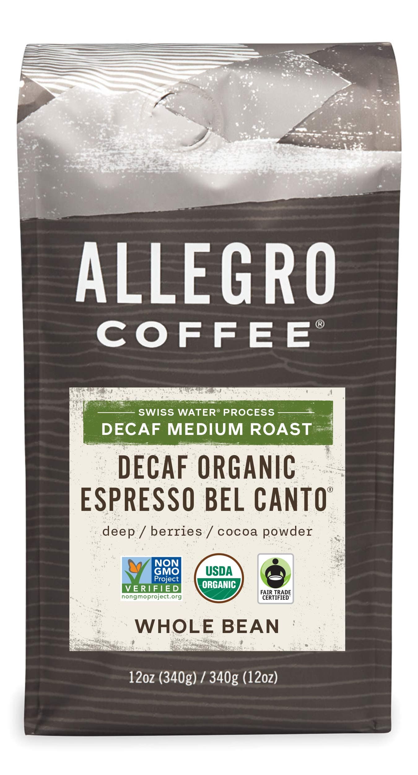 Decaf Organic Espresso Bel Canto Whole Bean Coffee, 12 oz