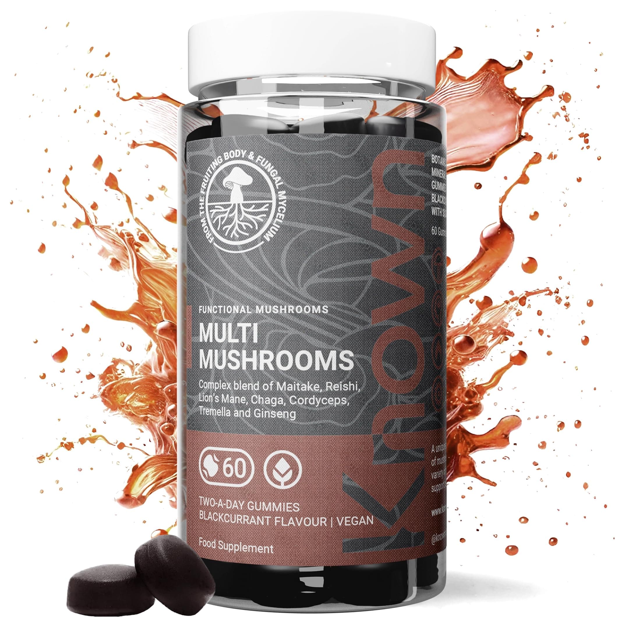 Known Multi Mushroom Gummies 1,930mg/Serving – Blackcurrant Flavour – Lions Mane, Reishi, Cordyceps, Chaga, Maitake – Brain, Focus, Immune Support – 60 Gummies, 1 Month Supply – Vegan Supplement