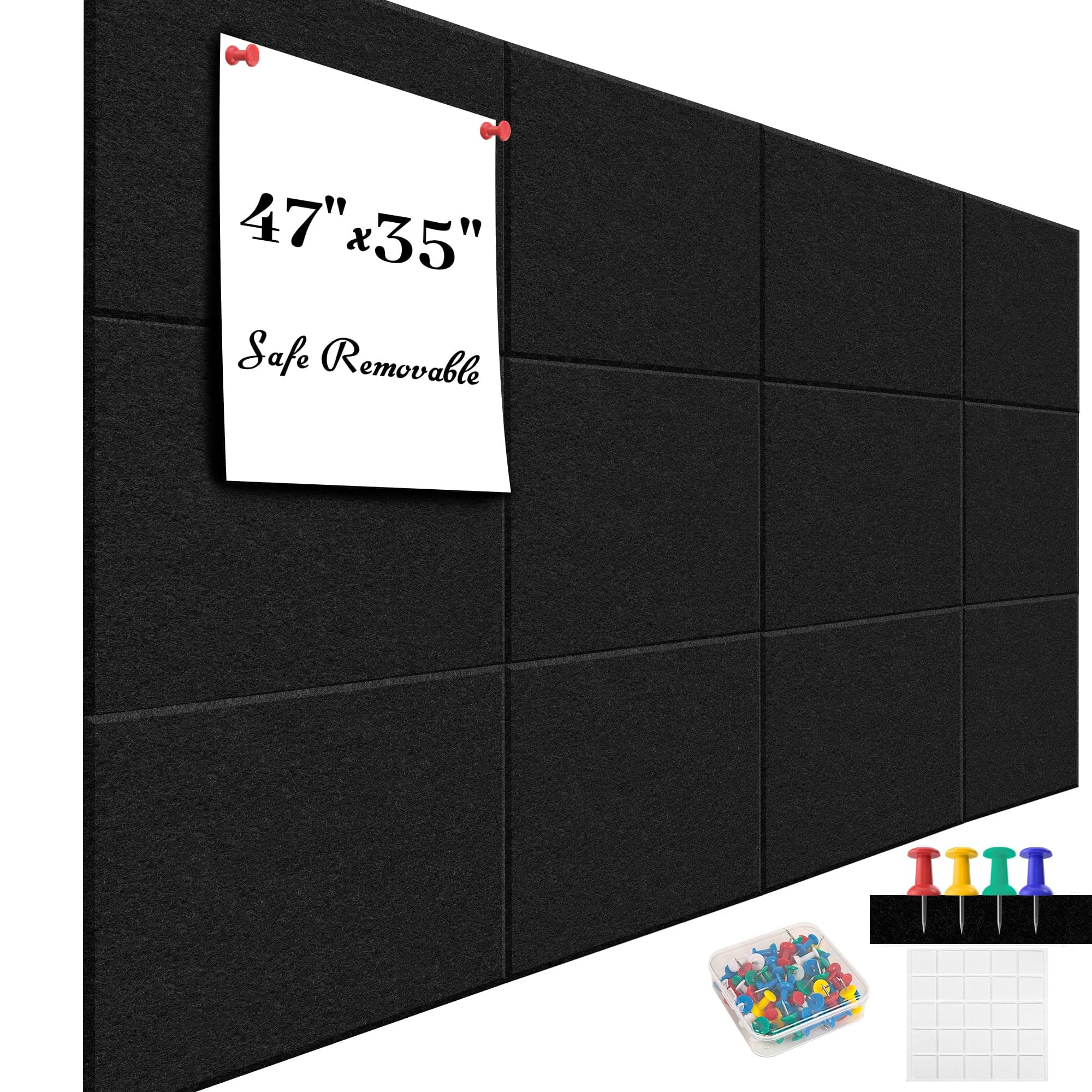 Large Office Cork Board Alternative - 47"x35"12 Pack Felt Wall Tiles Self-Adhesive Safe Removable No Damage for Wall Pin Board Tack Board Felt Cork Board for Walls or Office 48 x 36