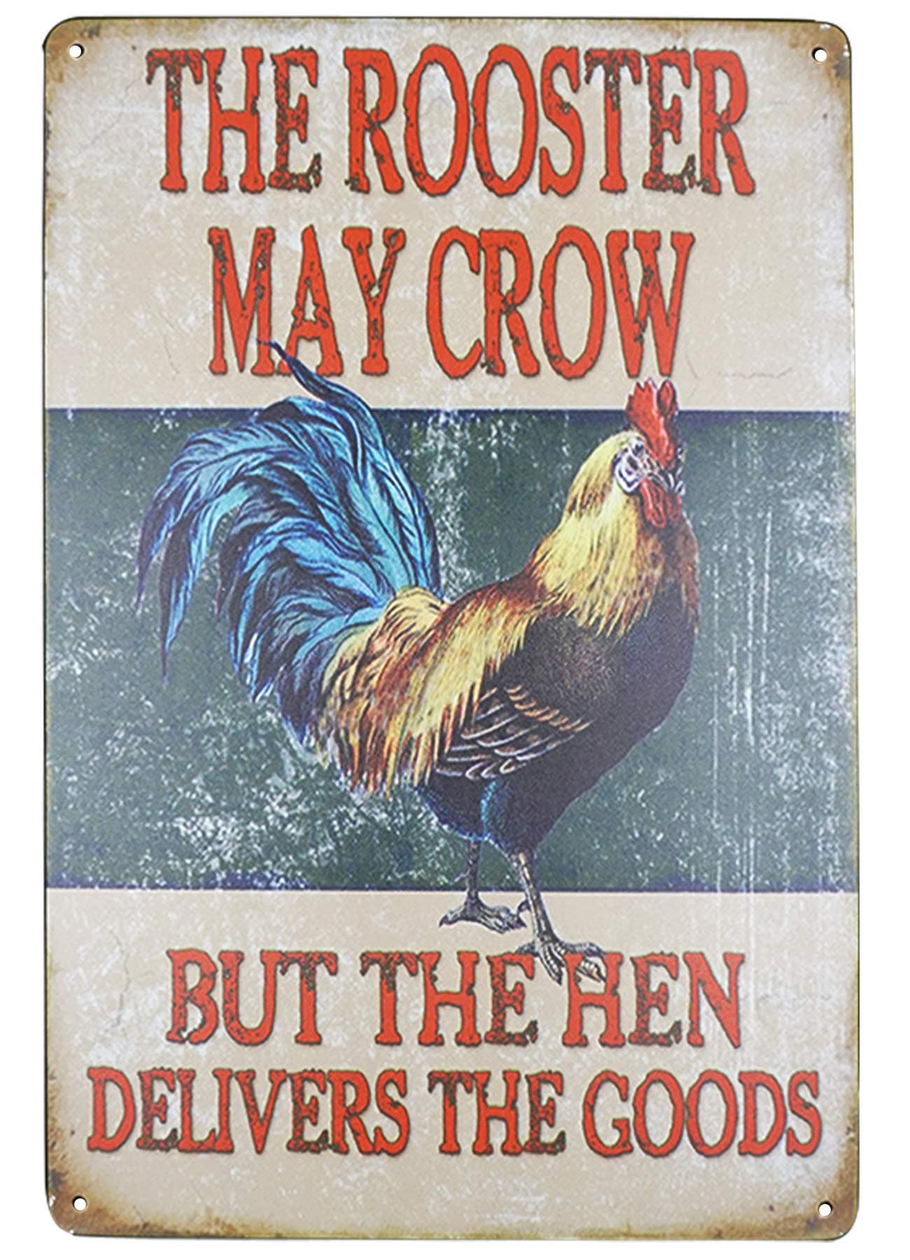 PXIYOU the Rooster May Crow But the Hen Delivers the Goods Vintage Metal Tin Signs Farm Decorative Country Home Decor Signs Gift 8X12Inch