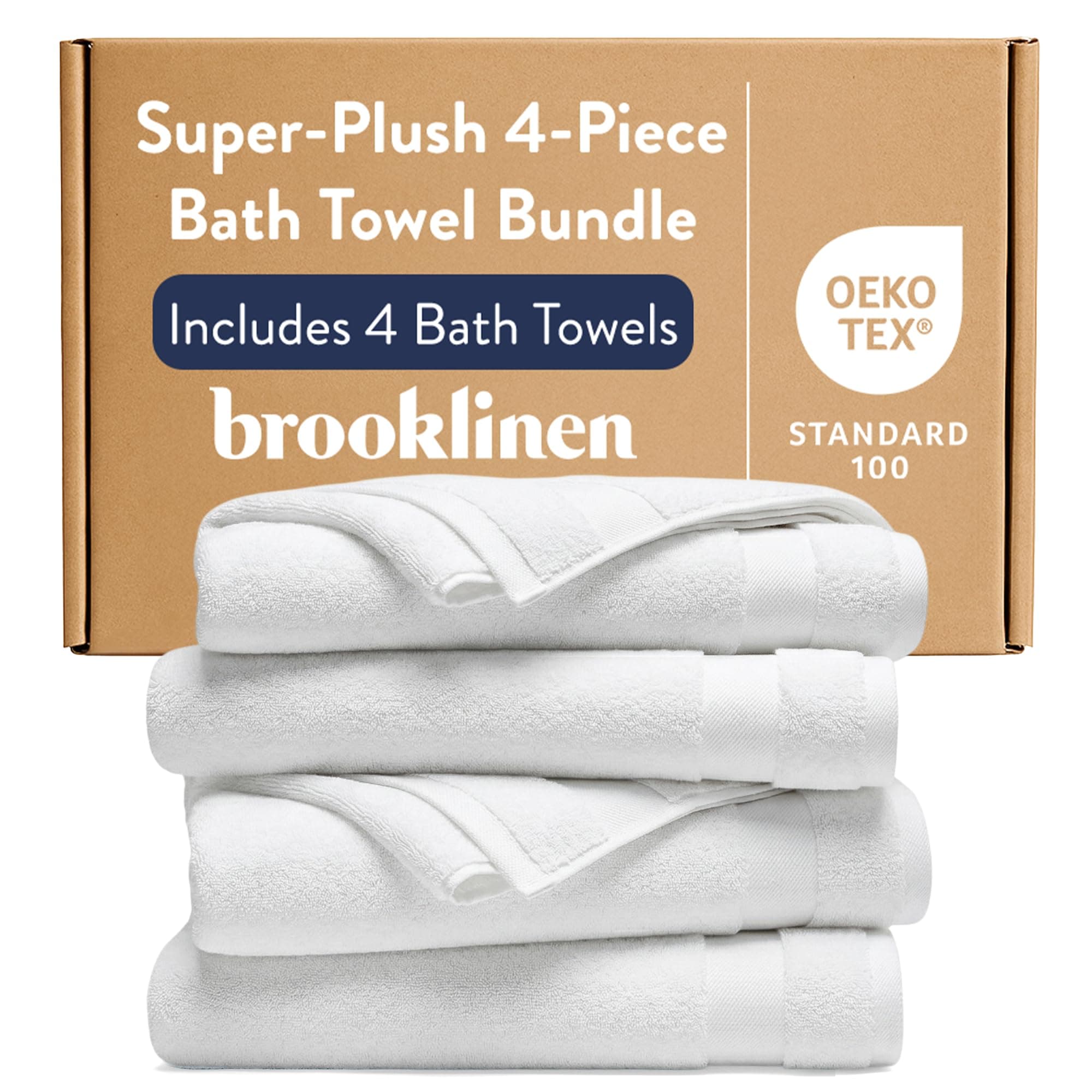 Brooklinen Super-Plush Turkish Cotton Bath Towels - Set of 4 - Cotton, 820 GSM, Highly Absorbent, Machine Washable, Perfect for Home & Bathroom (30" x 58", Solid White)