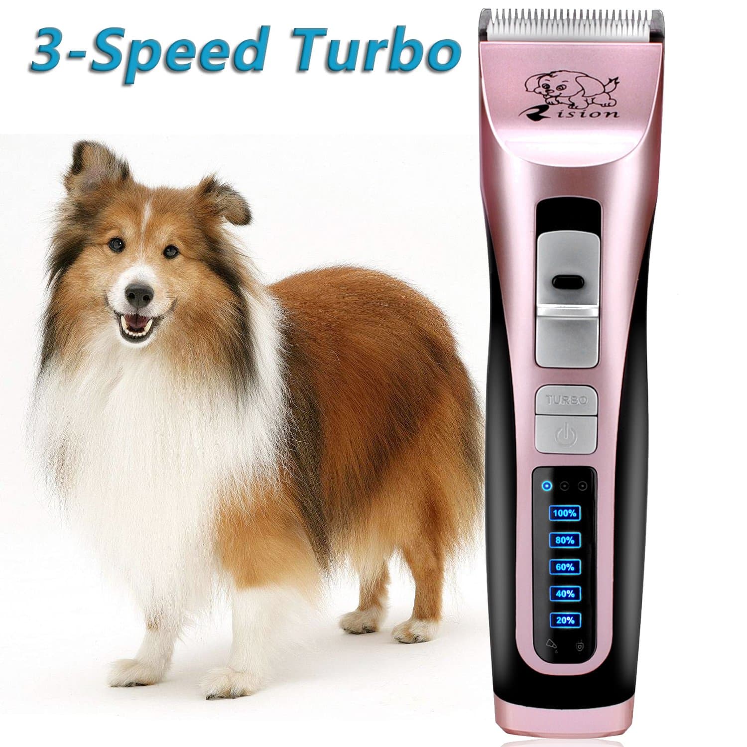 Rision 3 Speed Professional Pet Grooming Clipper Kit Low Noise Rechargeable Cordless Dog Hair Trimming Clippers Set for Dogs Cats and Other Animals