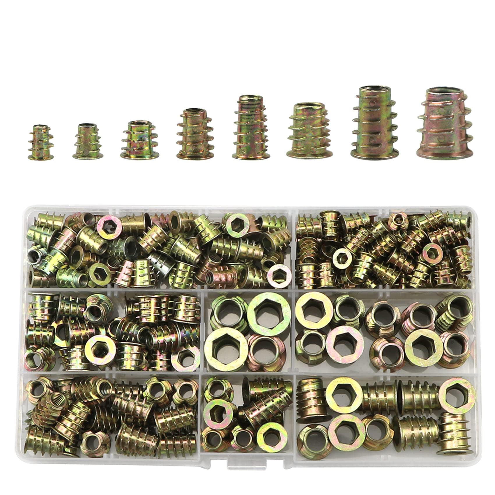 Threaded Insert Nuts, 222 Pcs Zinc Alloy D Nuts,Hexagon Socket Screws Into,Assortment Kit For Wood Furniture,Plastic, Metal(M4/M5/M6/M8/M10)