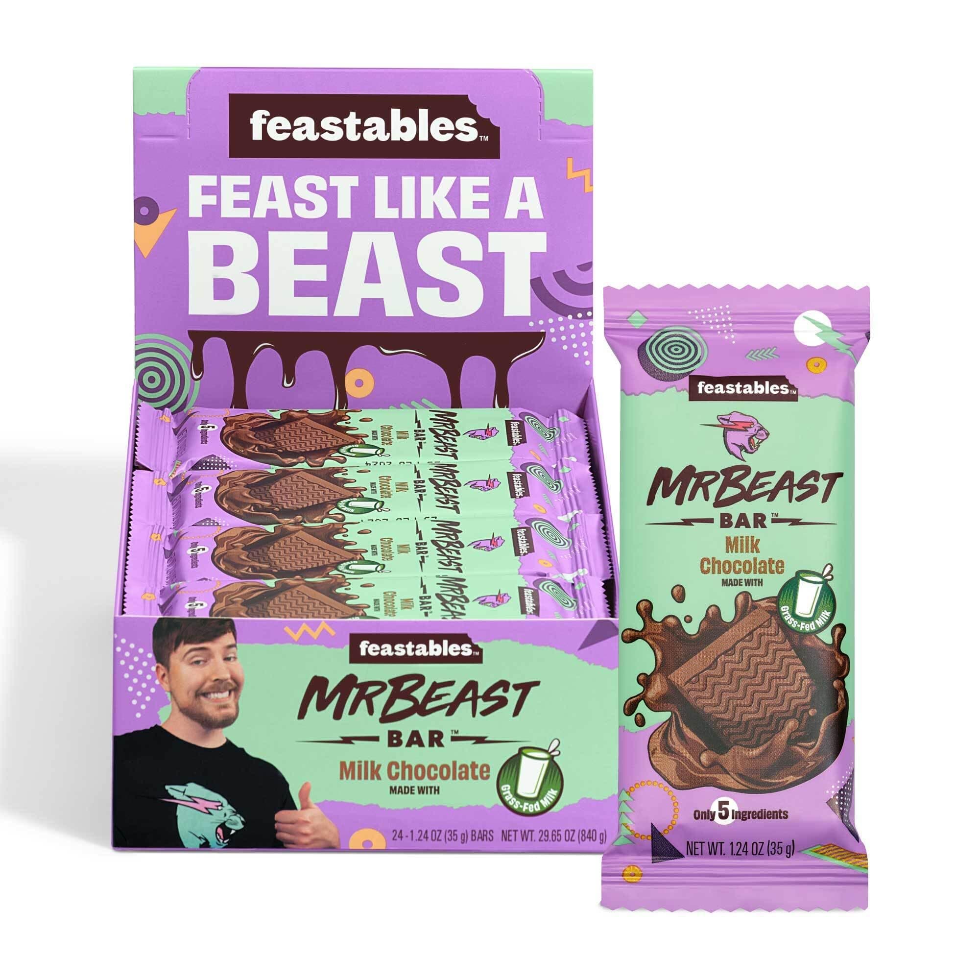 Feastables MrBeast Mini Milk Chocolate Bars - Made with Grass-Fed Milk Chocolate and Organic Cocoa. Only 5 Ingredients, 24 Count (35g Bars)