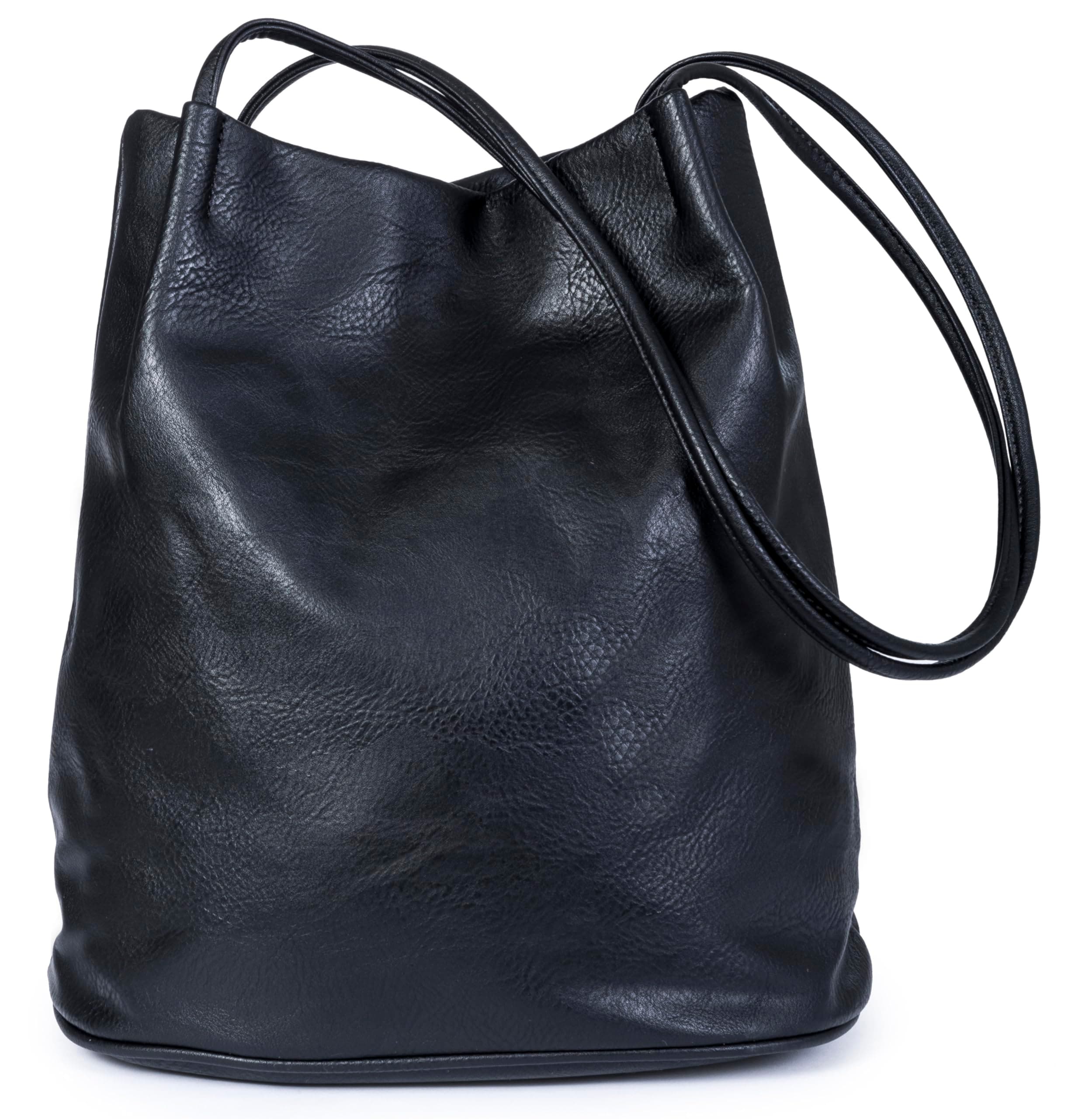 Women's Fashion Designer Medium Size Plain Soft Vegan Leather Hobo Bucket Tote Shoulder Bag - Delilah