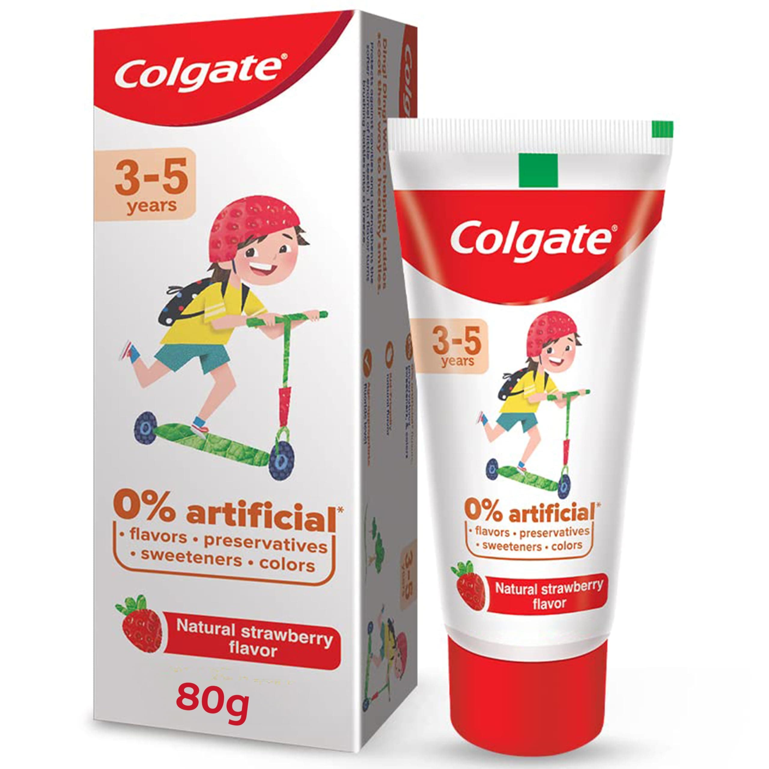 Toothpaste For Kids (3-5 Years), Natural Strawberry Flavor, Cavity Protection Tooth Paste, With 0% Artificial Flavors, Preservatives, Sweeteners & Colors - 80 Gram Tube