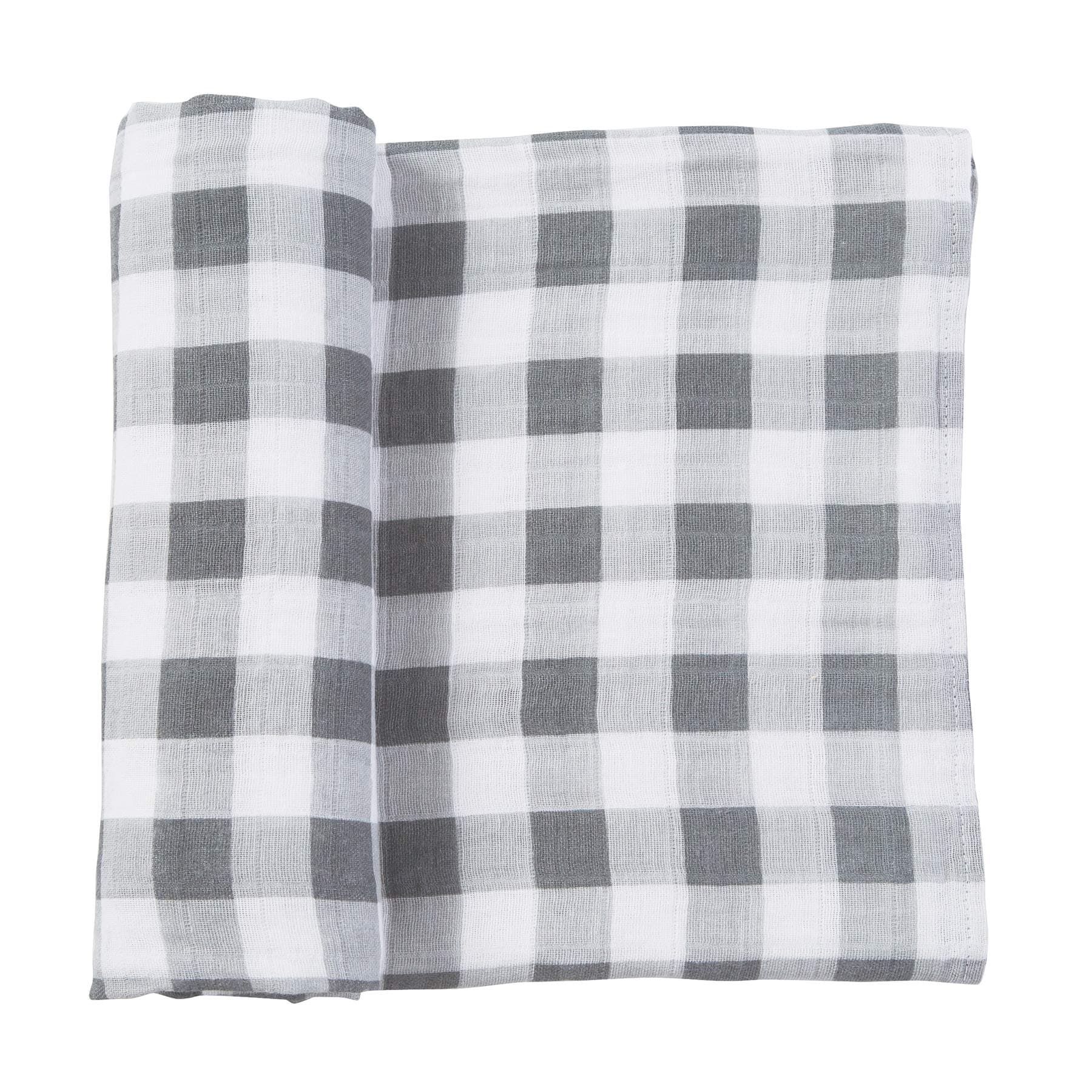 Mud Pie Muslin Gingham Swaddle Blanket, Grey, White (12140018), 47" Length 47" Height