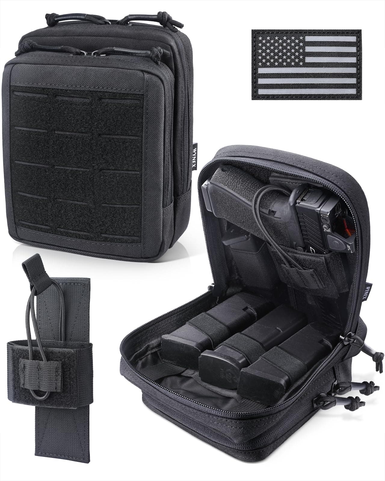 WYNEX Molle Admin Pistol Pouch for Concealed Carry, Tactical EDC Belt Pouch Gun Bag Utility Tool EMT Organizer Pouch Medical CCW with Universal Pistol/Elastic Holster