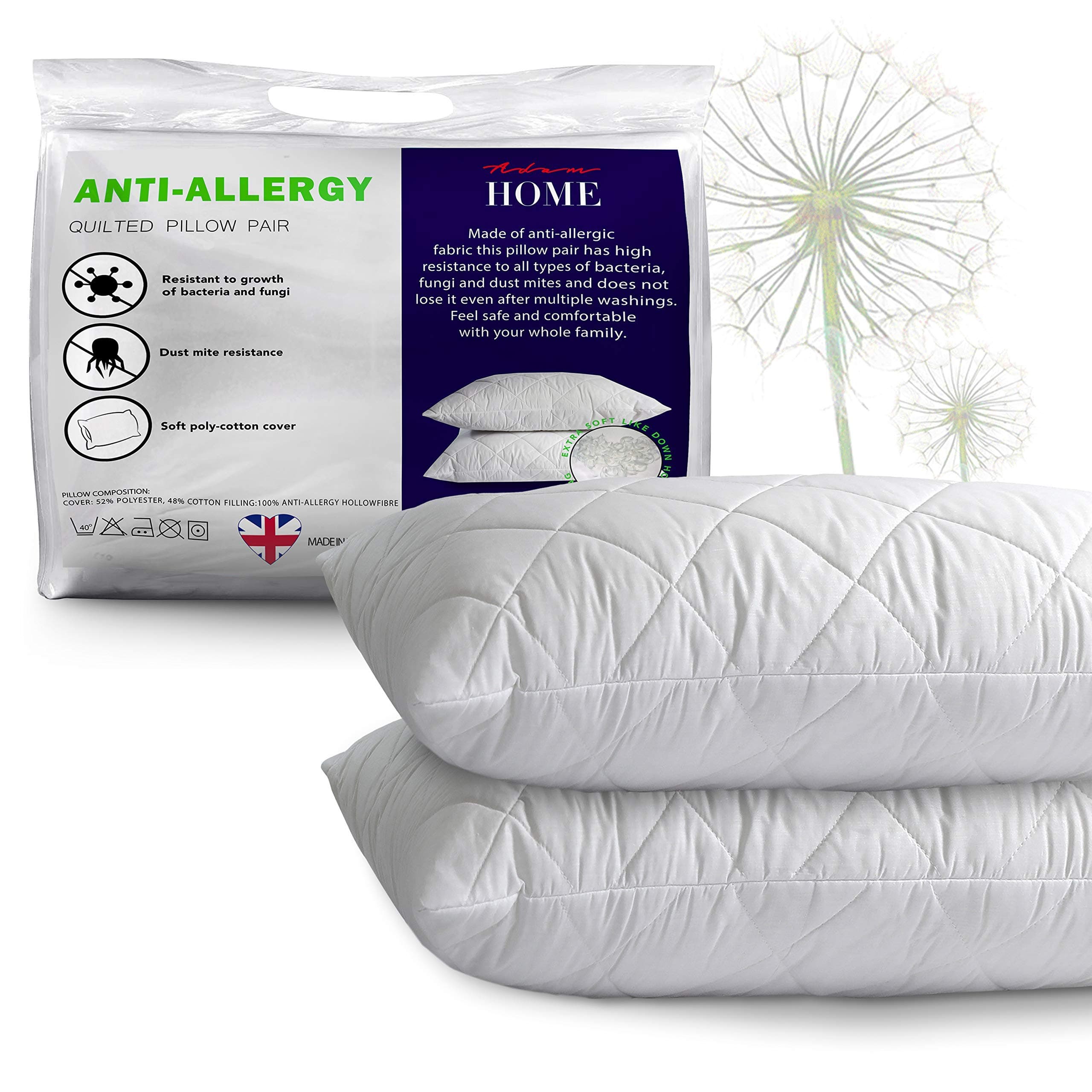 Adam Home Pillows 2 Pack Hotel Quality with Quilted Cover- Premium Filled Pillows for Stomach, Back and Side Sleeper Pillow, Down Alternative Bed Pillow-Soft Hollow-Fiber Hotel Pillows