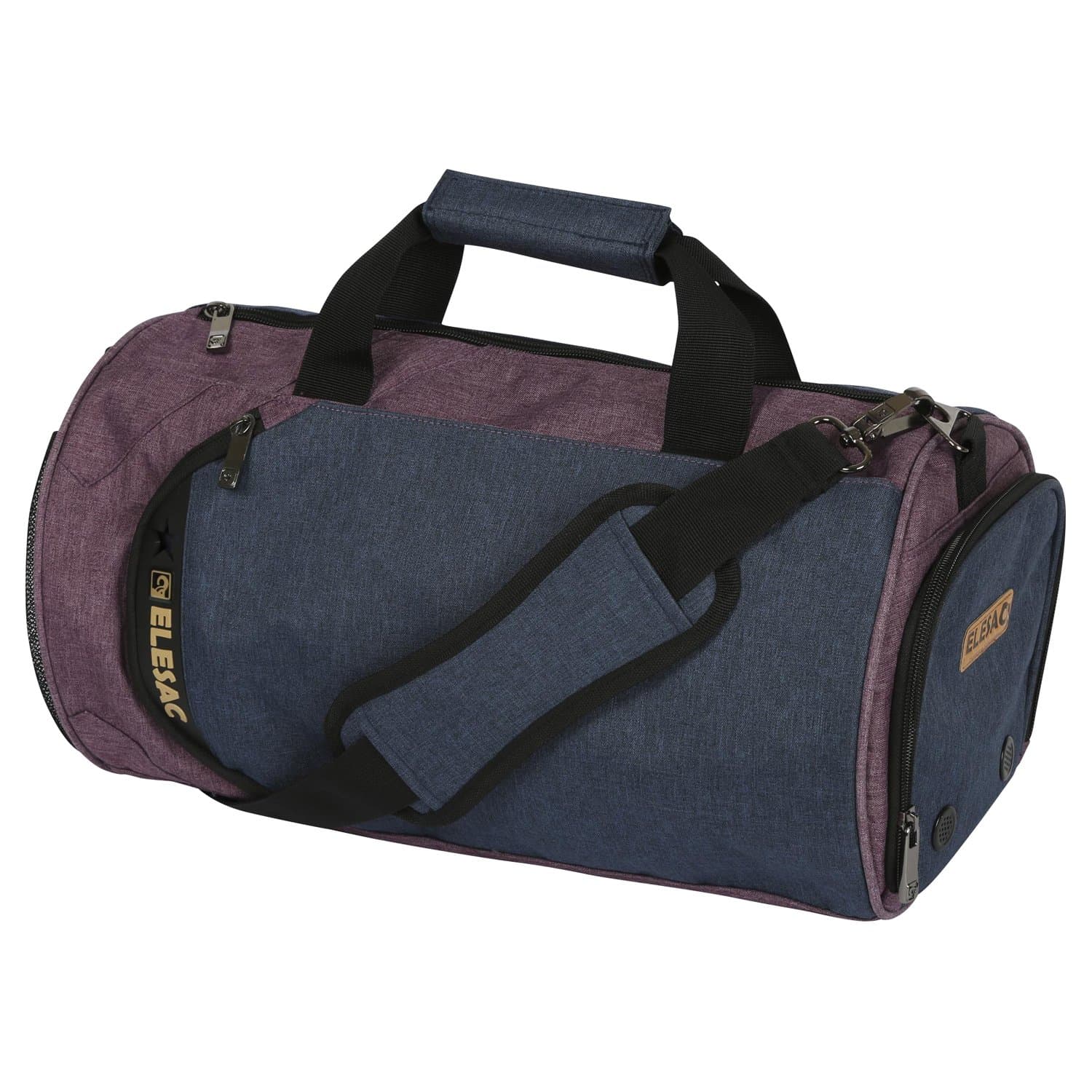 Canvas Style Round Gym Bag with Shoe Compartment for Men and Women, Sports Travel Duffel (Blue-Purple Medium)