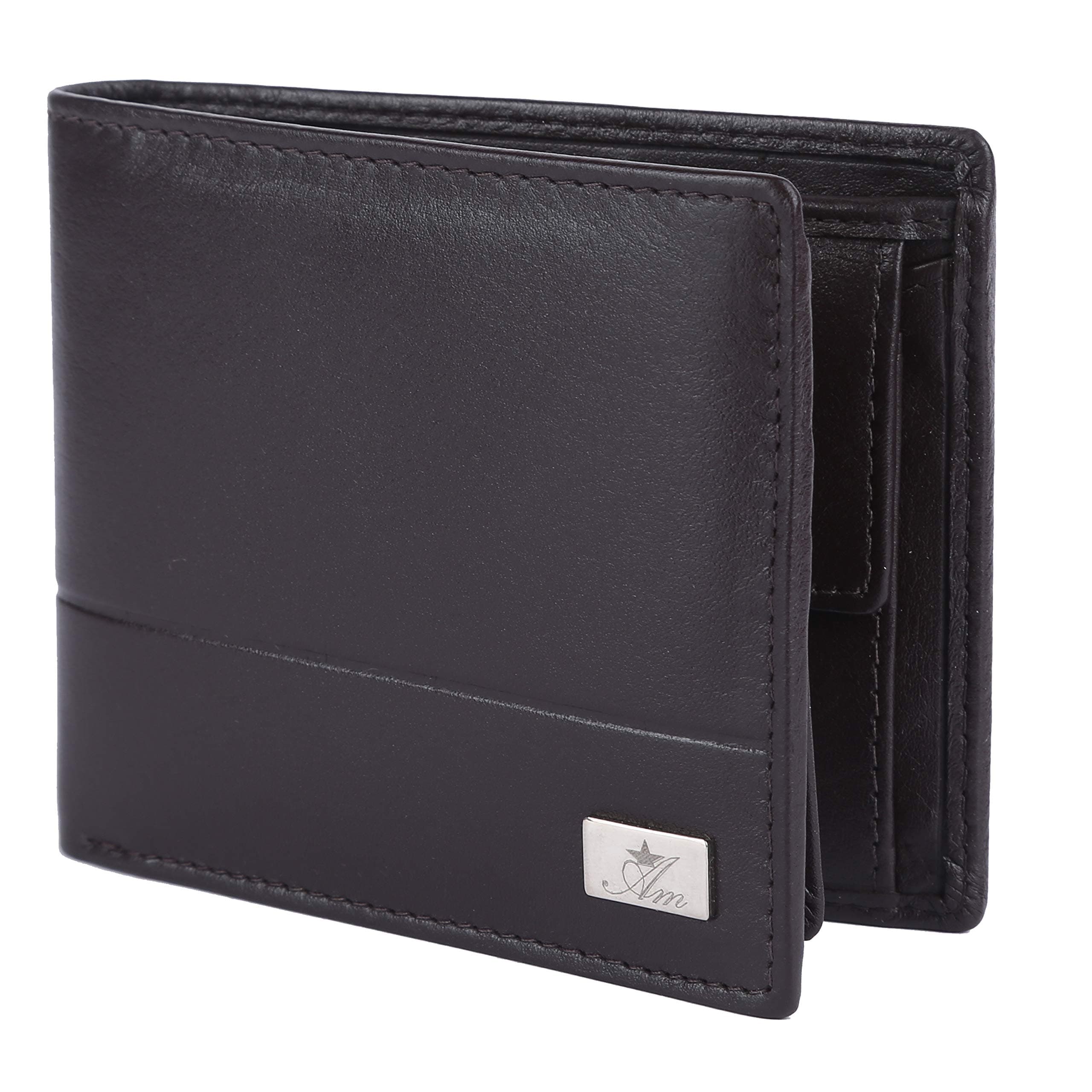Am leather Dark Brown Leather Men's RFID Wallet (Brown)