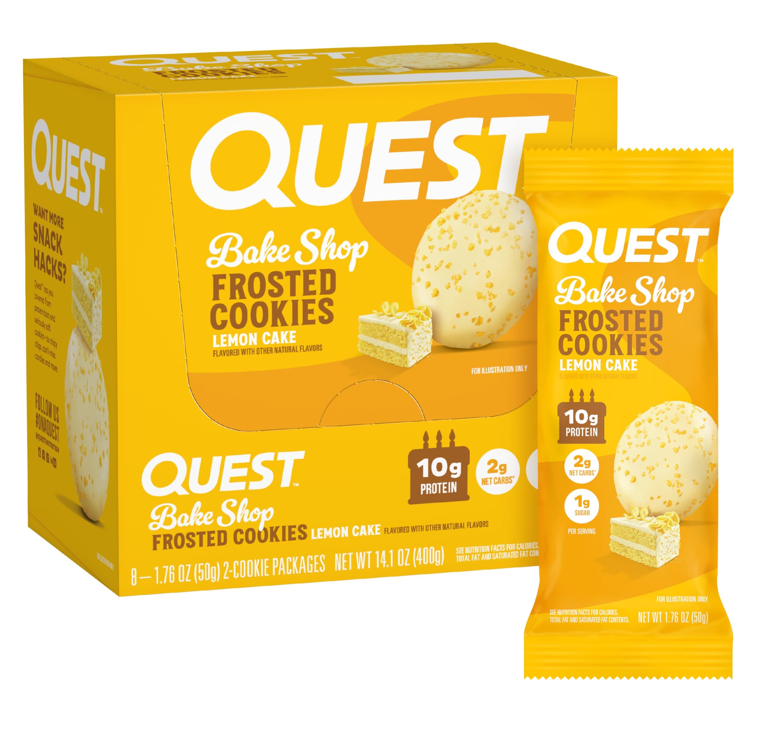 Quest Nutrition Frosted Cookies Twin Pack, Lemon Cake, 1g Sugar, 10g Protein, 1g Net Carbs, Gluten Free, 16 Biscuits