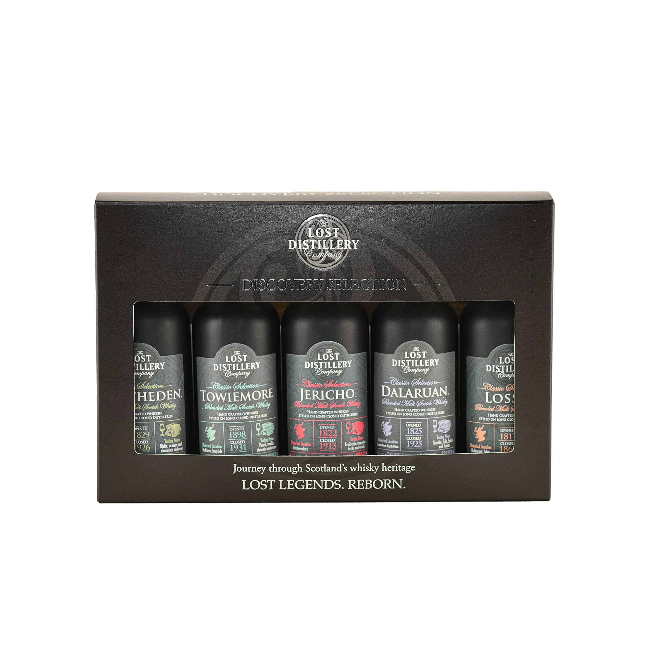 The Discovery Selection by The Lost Distillery Company - Limited edition gift pack of 5 x 5cl miniature bottles. 43% Abv. Blended malt Scotch