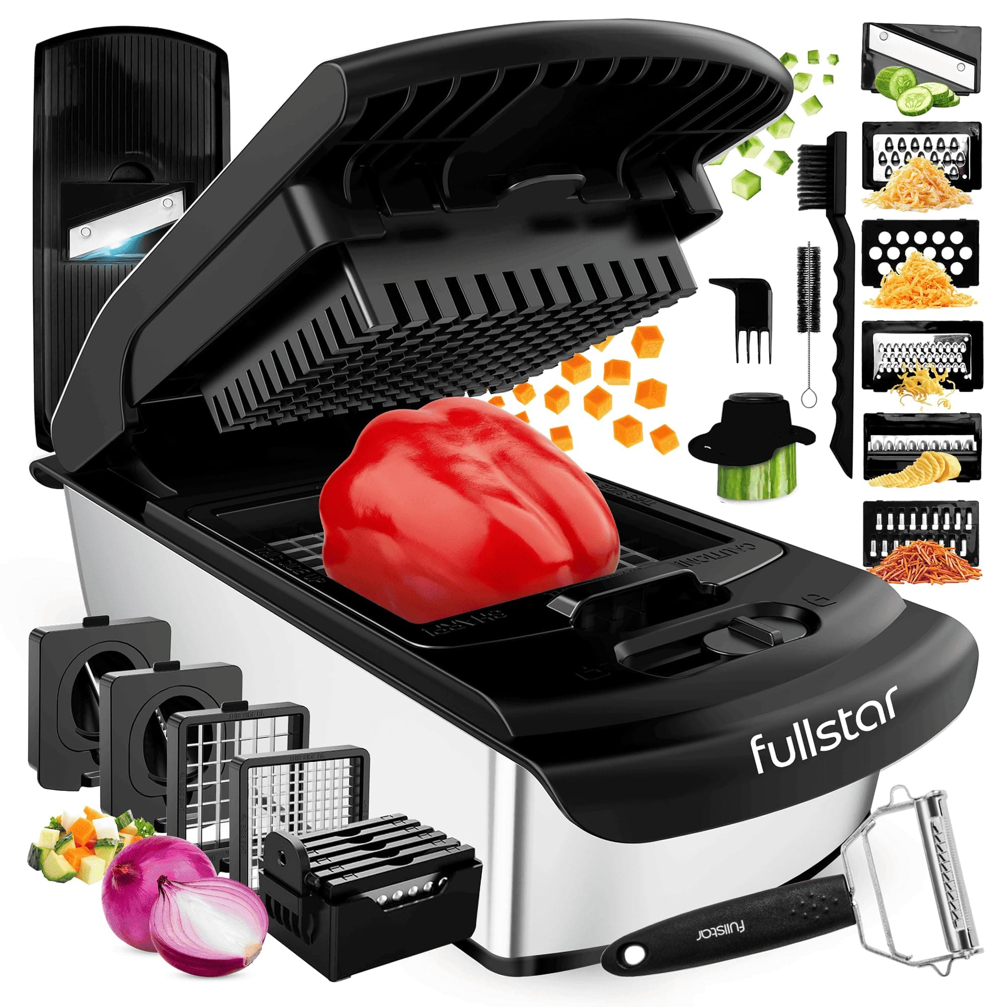 Fullstar The Original Pro Chopper - Vegetable Chopper and Spiralizer, Food Chopper with Container, Fruit Slicer, Kitchen Gadgets & Accessories, Home Essentials (14 in 1, Silver)