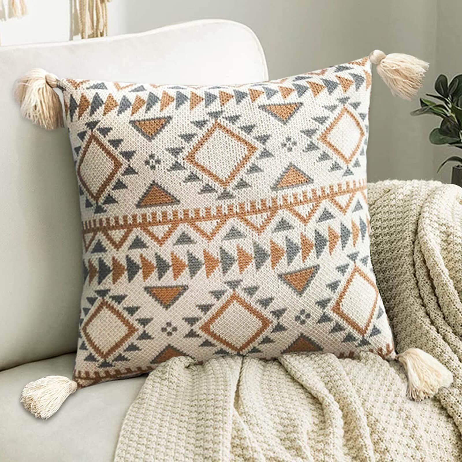 NA Morocco Cushion Covers, Pillow Case with Knitted Tassels, Cushions Covers for Couch Decorative, Cotton Pillows Cover for Bed Sofa Living Room Throw Pillow Covers18"x18 "