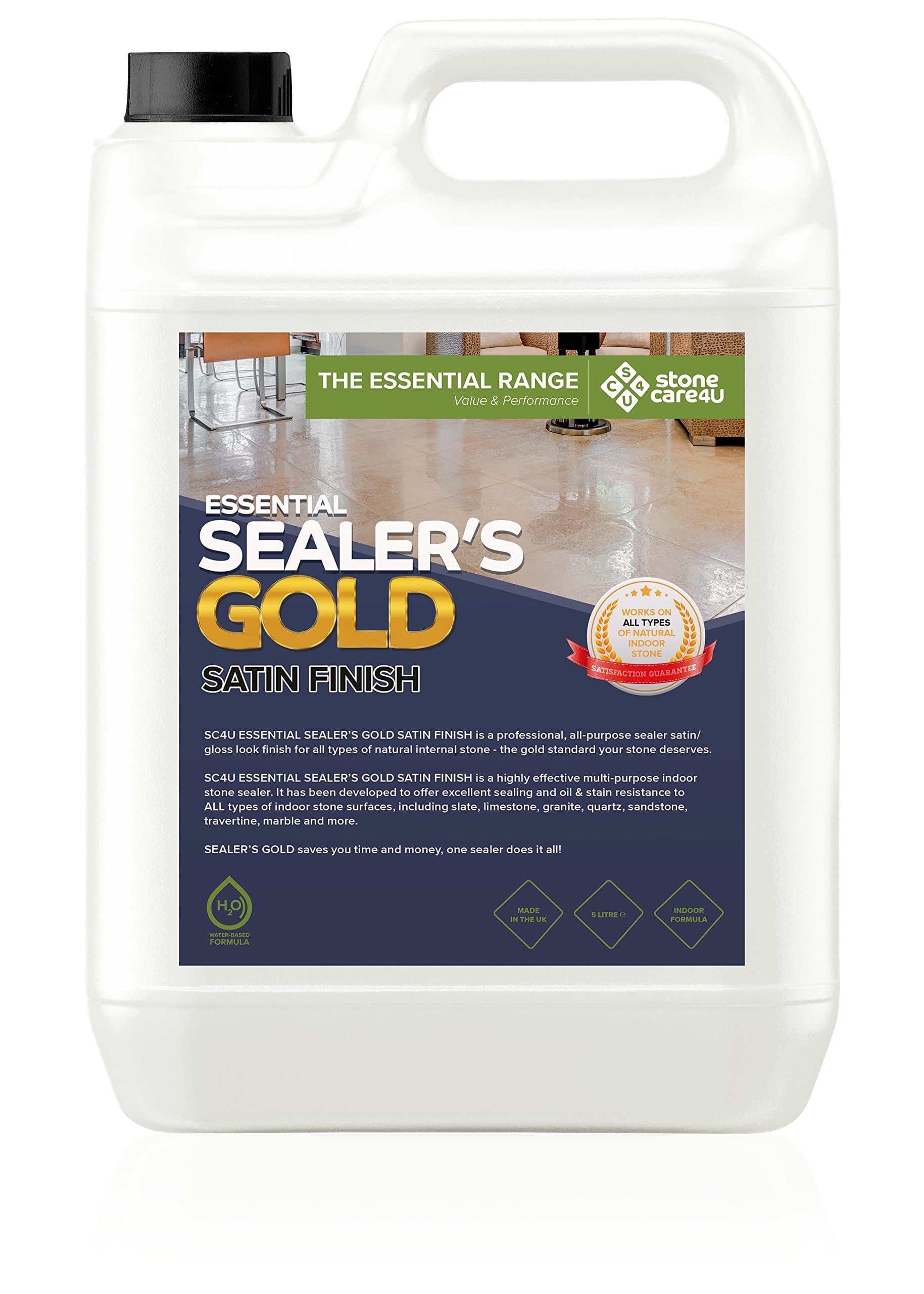 Stonecare4uEssential Sealers Gold - Satin - 5 Litre Internal Floor and Tile Sealer. Long Lasting, Wet Look/Gloss Finish, Stain Resistant Coating. The Professionals Choice…