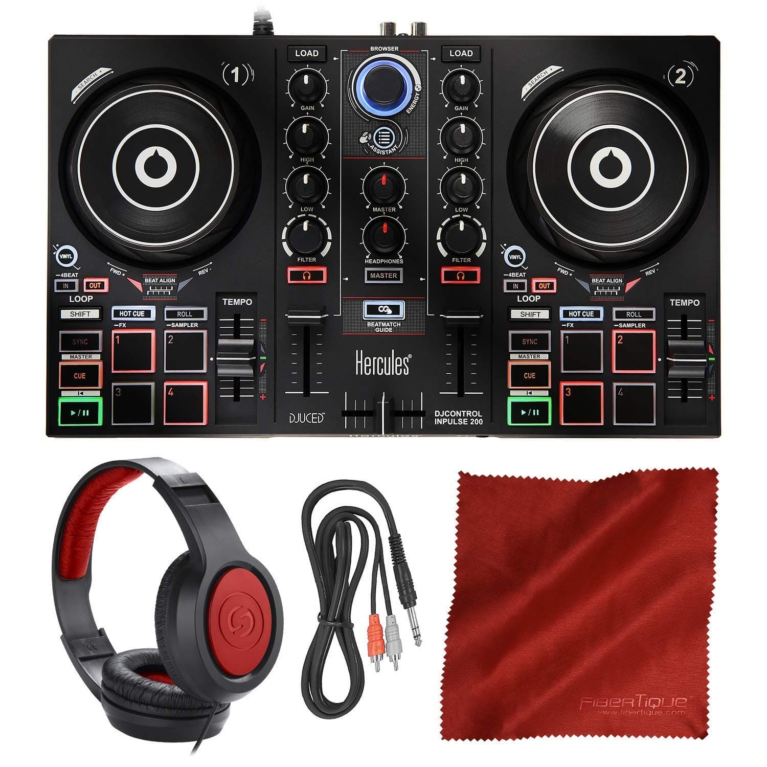 Hercules DJControl Inpulse 200 Compact DJ Controller + Headphone + Basic Accessory Bundle