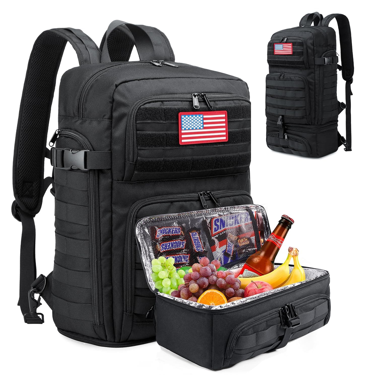 Lunch Backpack for Men, 15.6 Inch Laptop Backpack for Work College Travel Camping Tactical Molle Daypack, Black