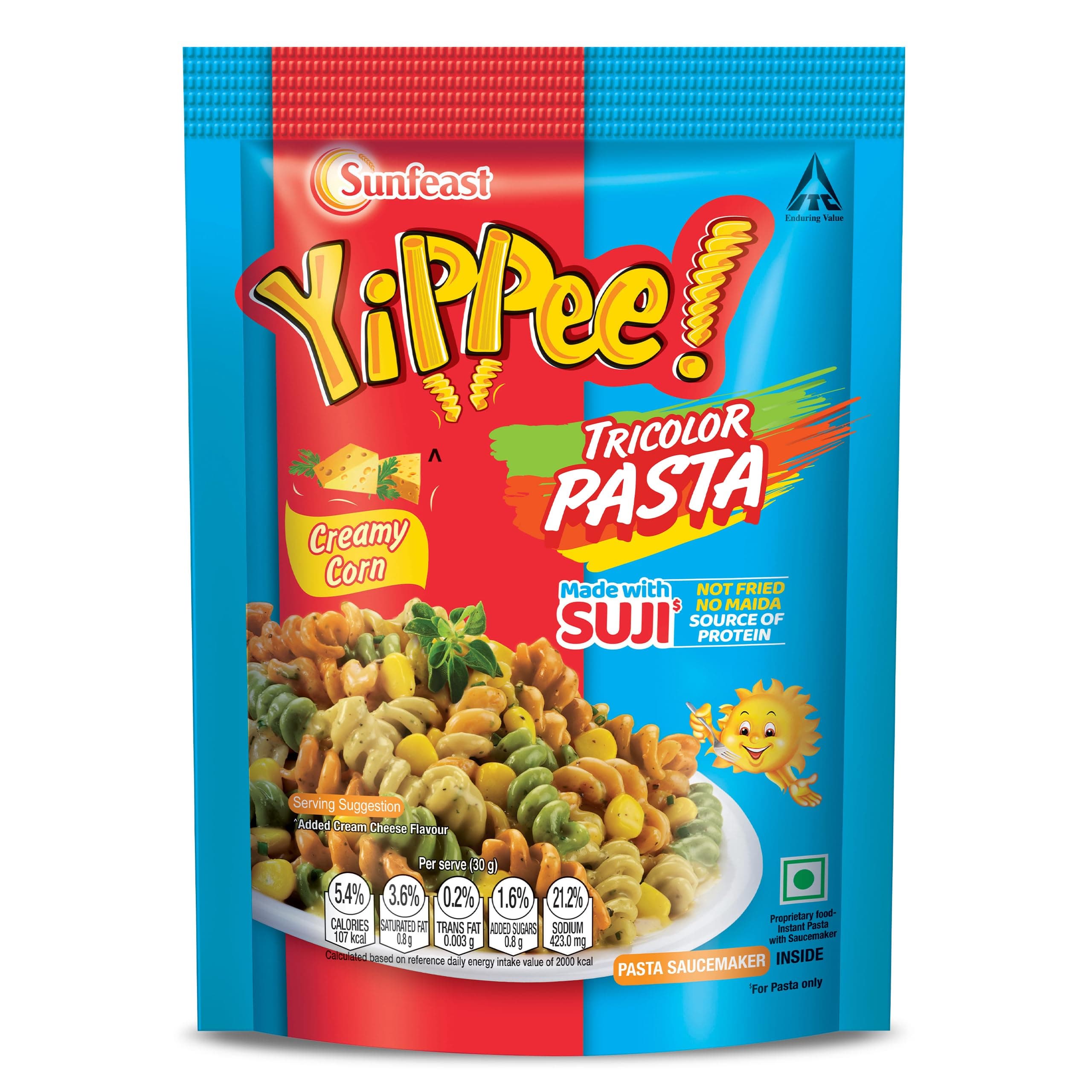 Sunfeast YiPPee! Tricolor Instant Pasta, Creamy Corn, 65g