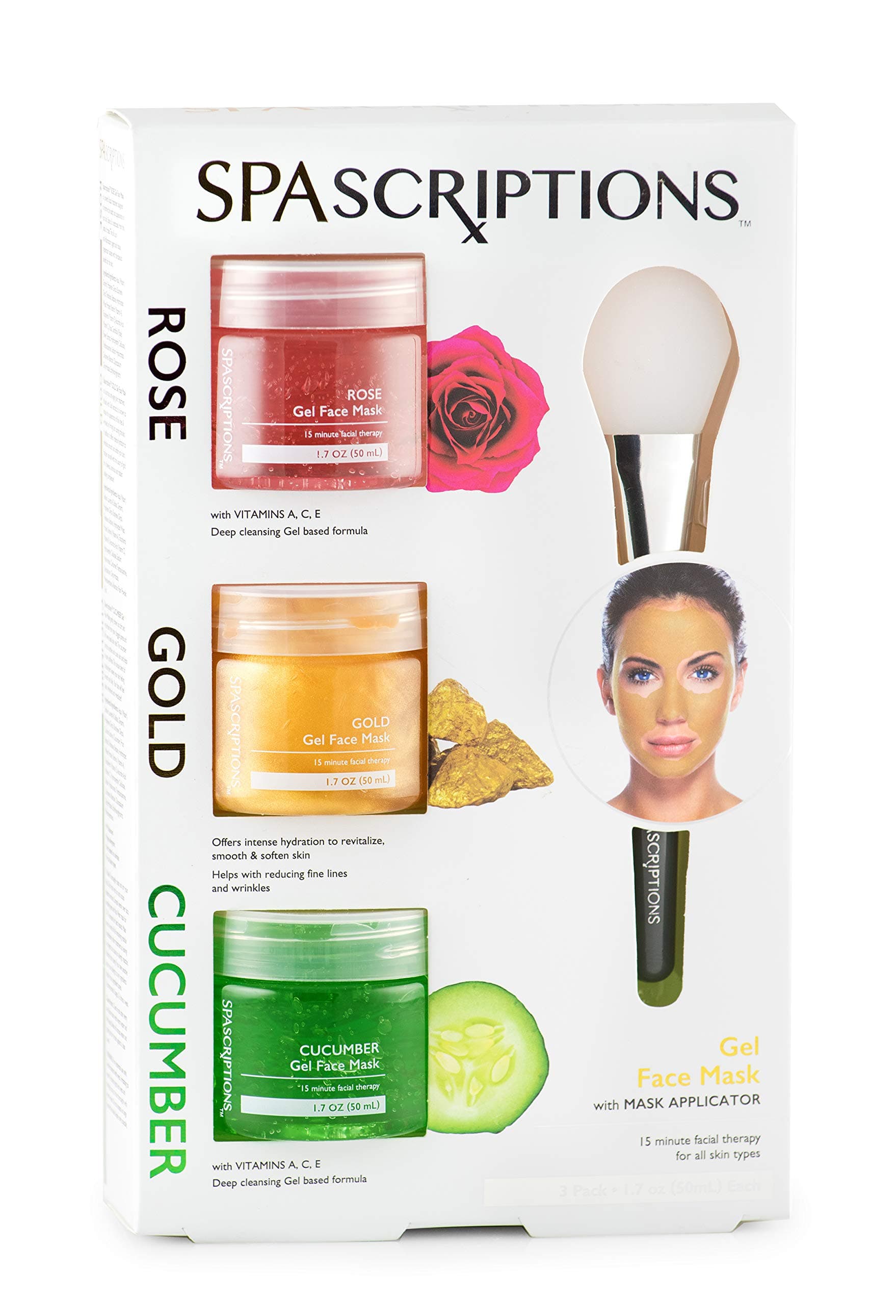 Spascriptions Rose, Gold & Cucumber Gel Face Mask with mask applicator