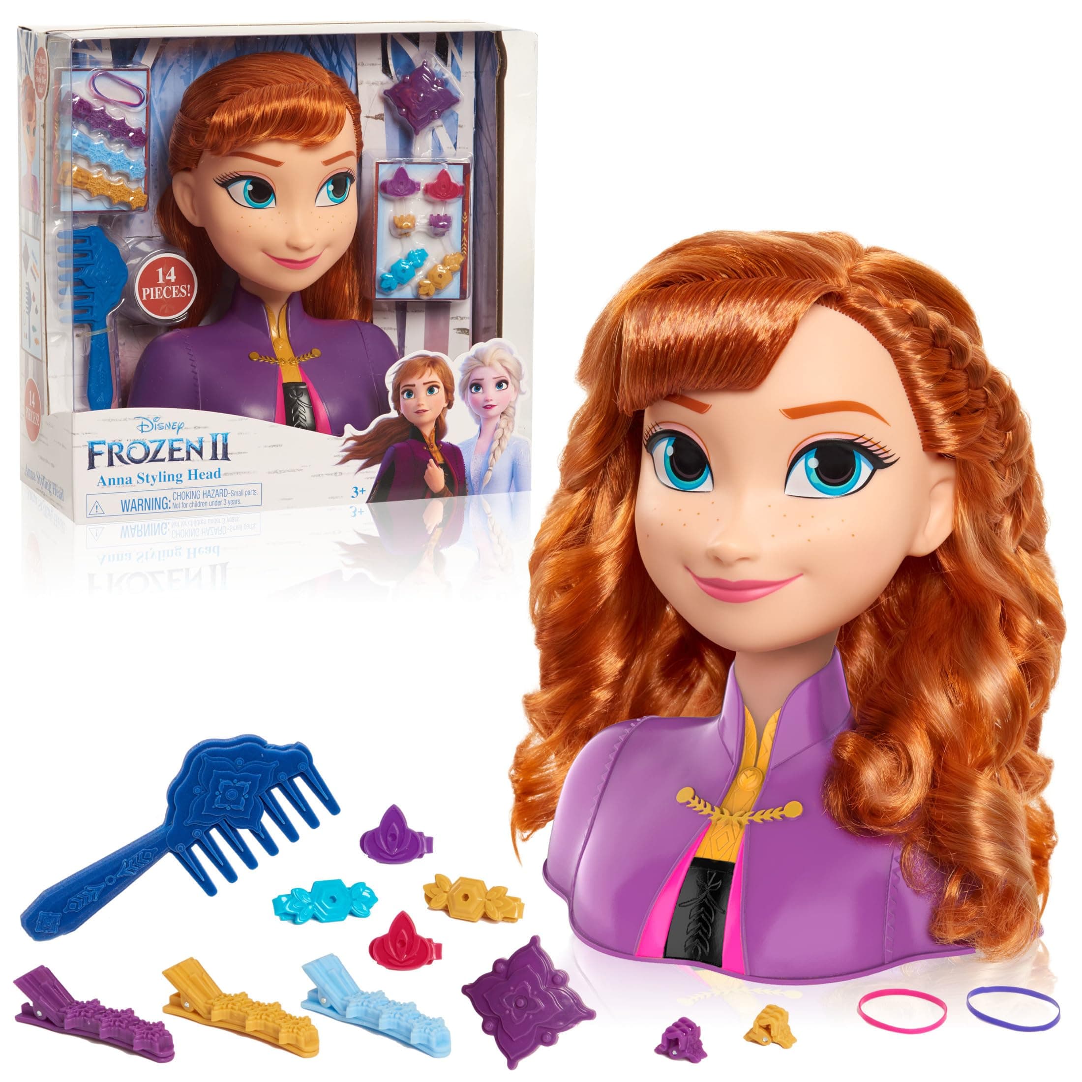 Disney’s Frozen 2 Anna 7.5-inch Styling Head, 17-Pieces, Dress Up and Pretend Play, Kids Toys for Ages 3 Up by Just Play