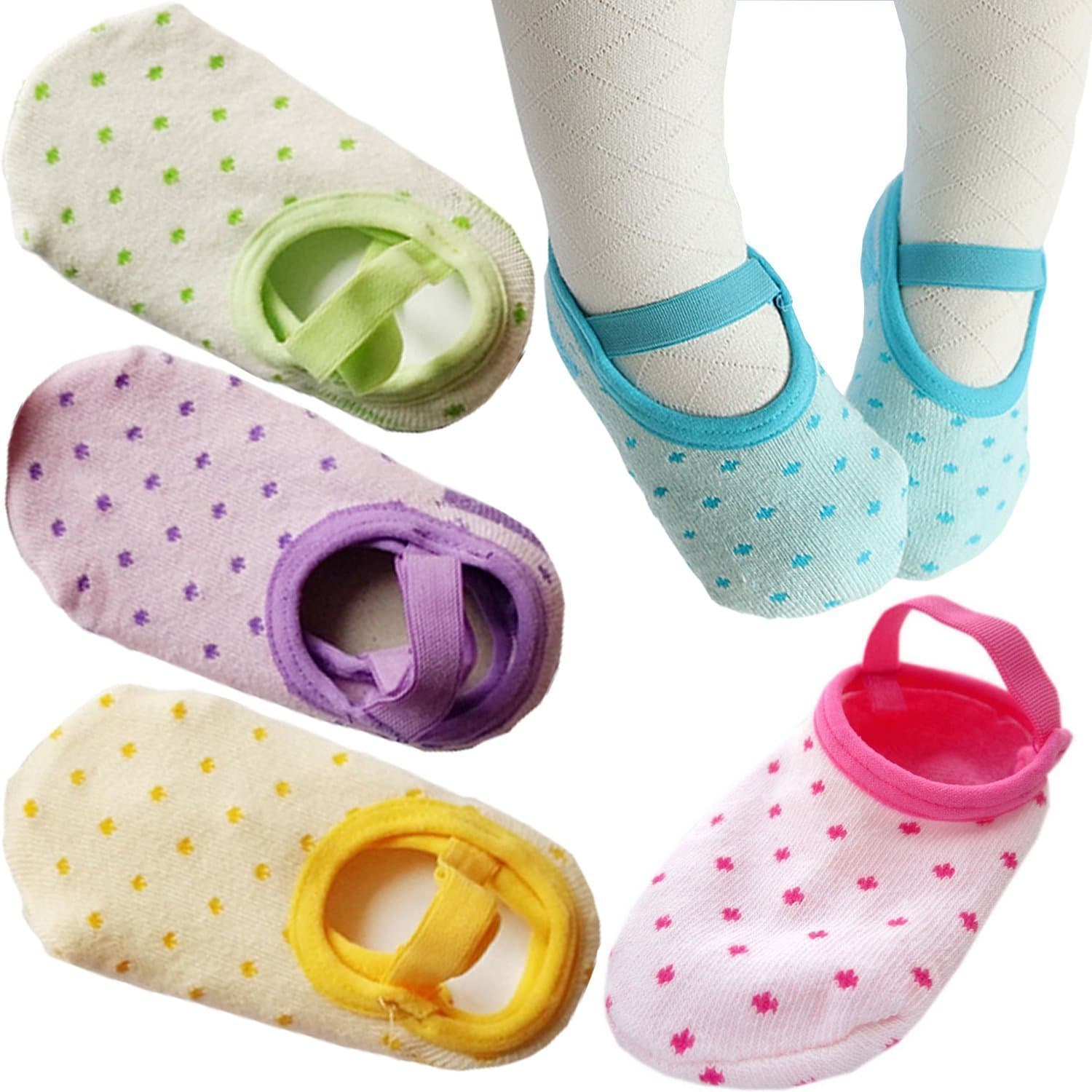 PlyingP Toddler Anti Slip Socks 5 Pairs Baby Socks for 12-36 Months Infants Baby Girl Mary Jane No-Show Crew Boat Ankle Socks Footsocks sneakers