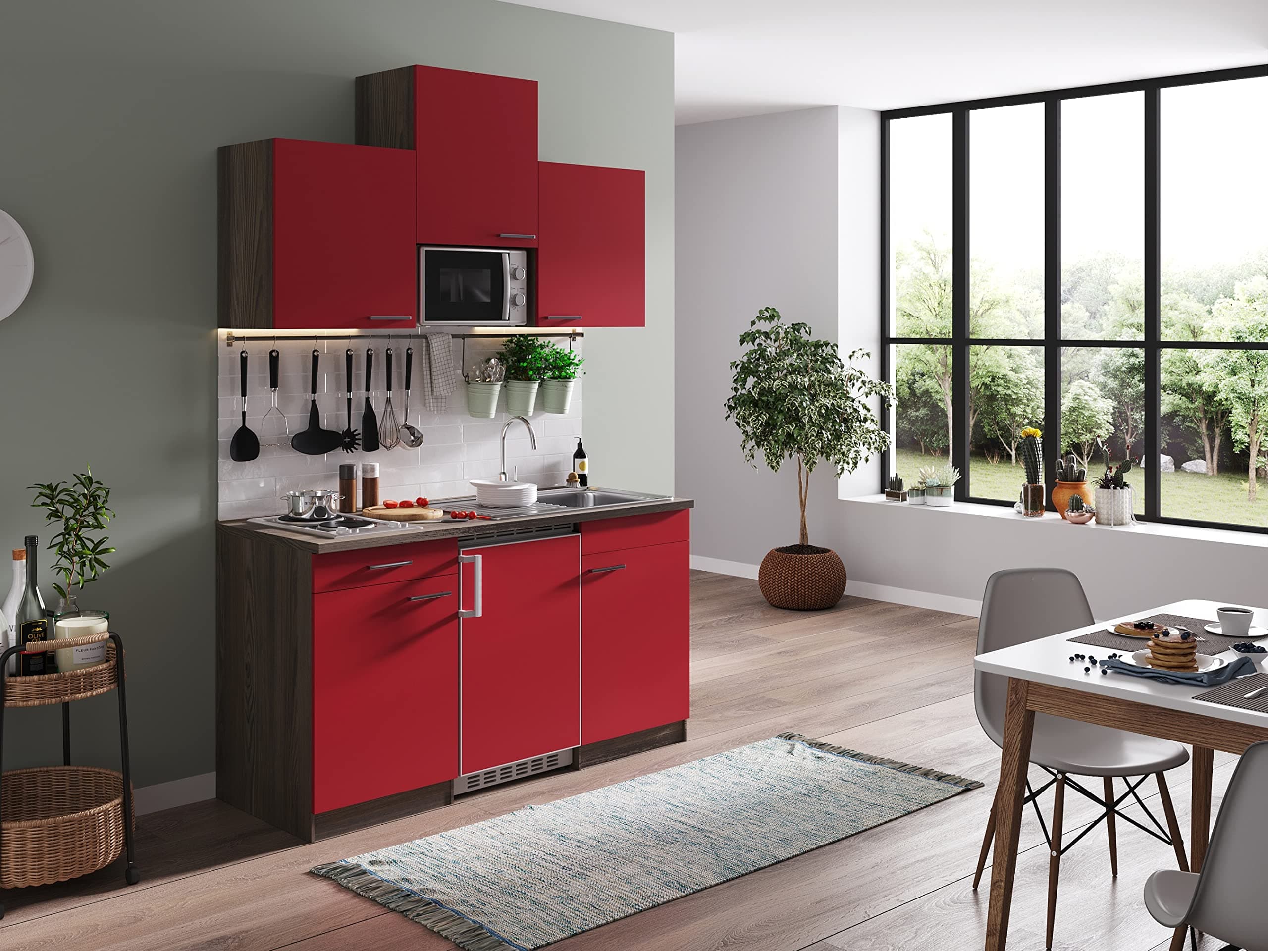 respekta Kitchen Unit, Engineered Wood, red, 150 cm