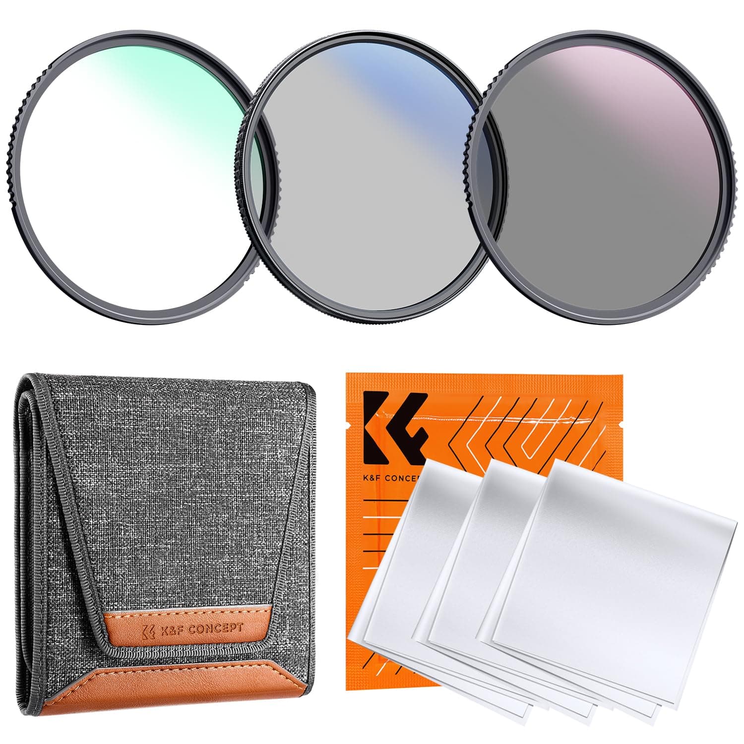 52mm UV/CPL/ND Lens Filter Kit (3 Pieces), 18 Multi-Layer Coatings, UV Filter + Polarizer Filter + Neutral Density Filter (ND4) + Cleaning Cloth+ Filter Pouch for Camera Lens (K-Series)