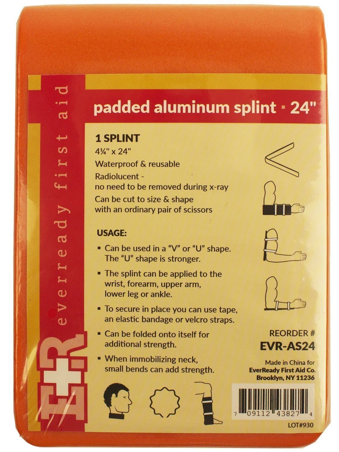 SAM Medical Products MP76001 Rubber Splint, 24" x 4 1/4", Blue/Orange