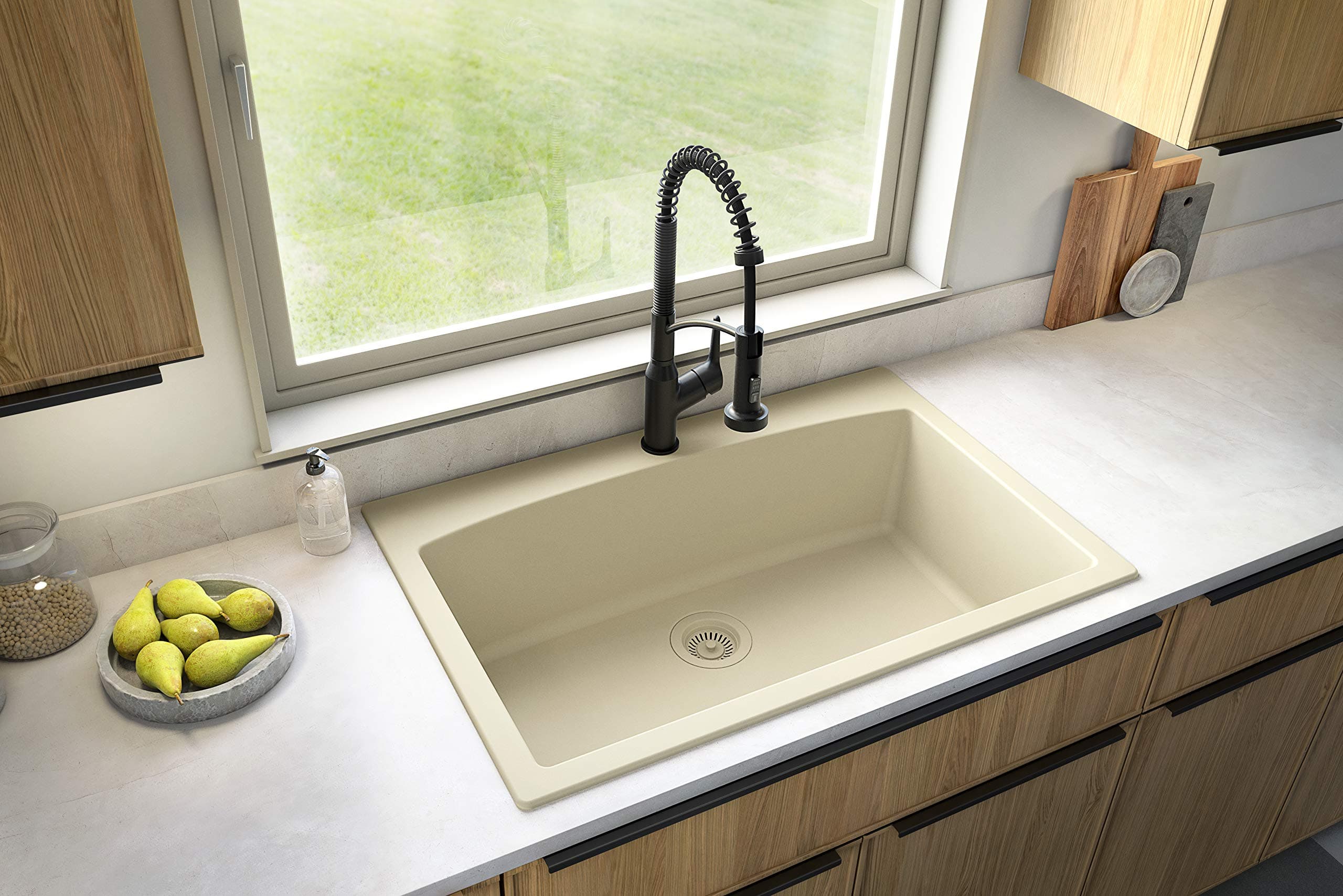 Karran QT-712 Drop-In Quartz Composite 33 in. 1-Hole Single Bowl Kitchen Sink in Bisque