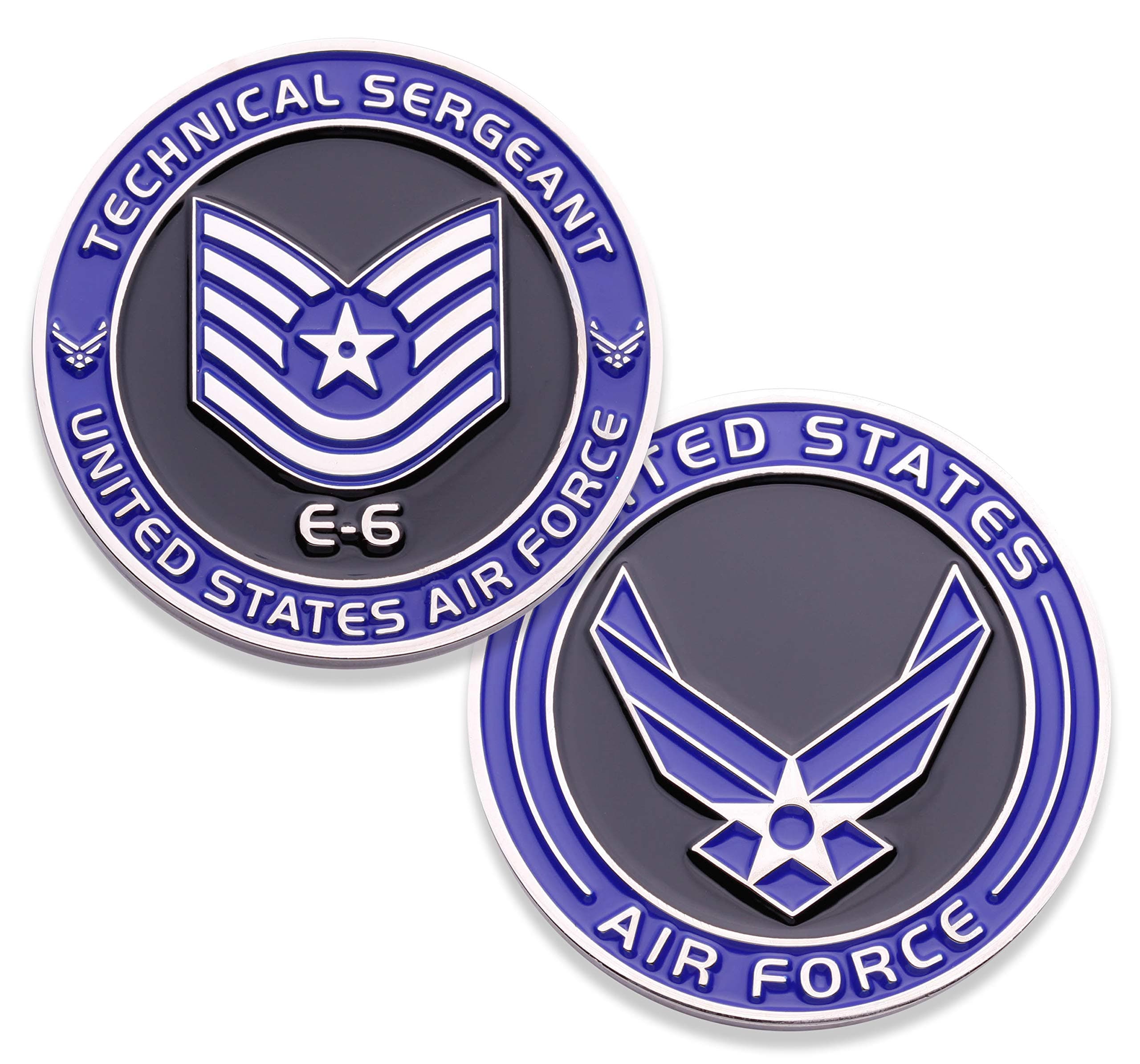 Air Force Technical Sergeant E6 Challenge Coin! United States Air Force Tech Sergeant Rank Military Coin. E-6 USAF Challenge Coin! Designed by Military Veterans - Officially Licensed Product!