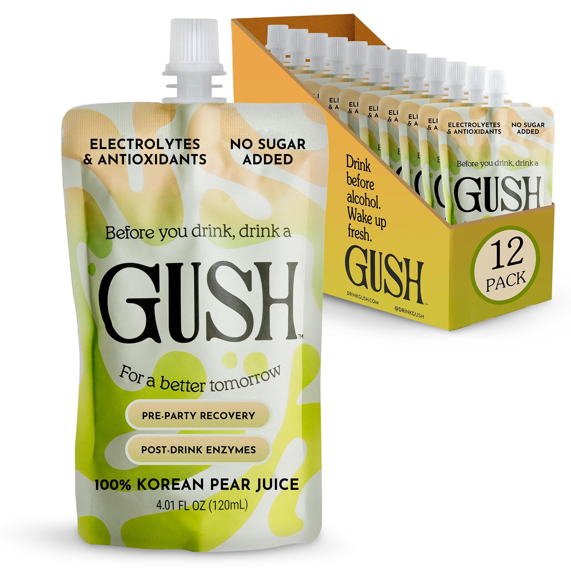 Gush Korean Pear Juice Pre Drink (Pack of 12) Pear Hydration Pack with Electrolytes for 4 Fl Oz (Pack of 1)