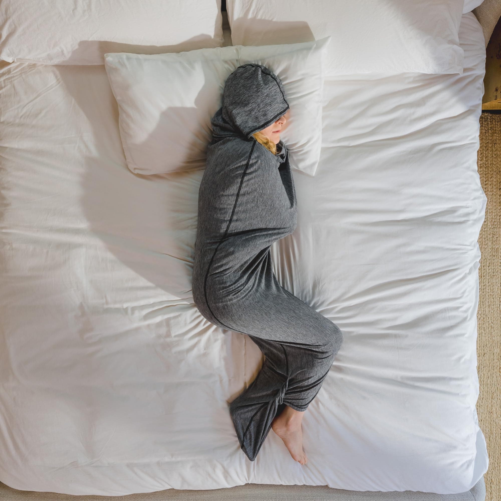 Hug Sleep - Hooded Sleep Pod Move - Wearable Cooling Sensory Compression Blanket - Shark Tank - Machine Washable - Weighted Blanket Alternative - Sleep Sack For Adults, Kids & Teens - Grey - X-Large