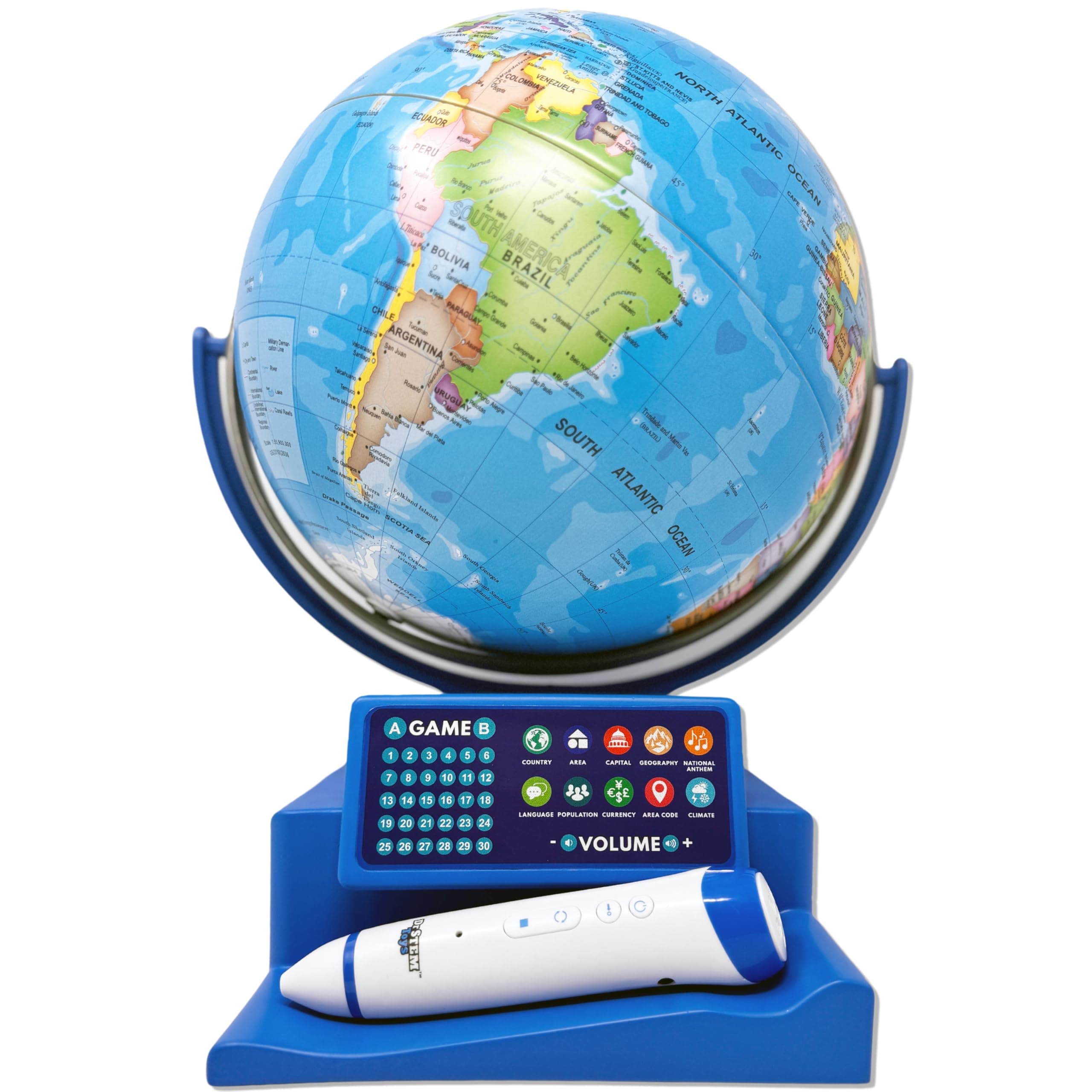 Dr. STEM Toys Interactive Talking Globe with Smart Pen, Game Panel, 300+ Geographic Quiz Questions, Touch & Learn, Music, and More - Educational Toy for Kids Ages 6+