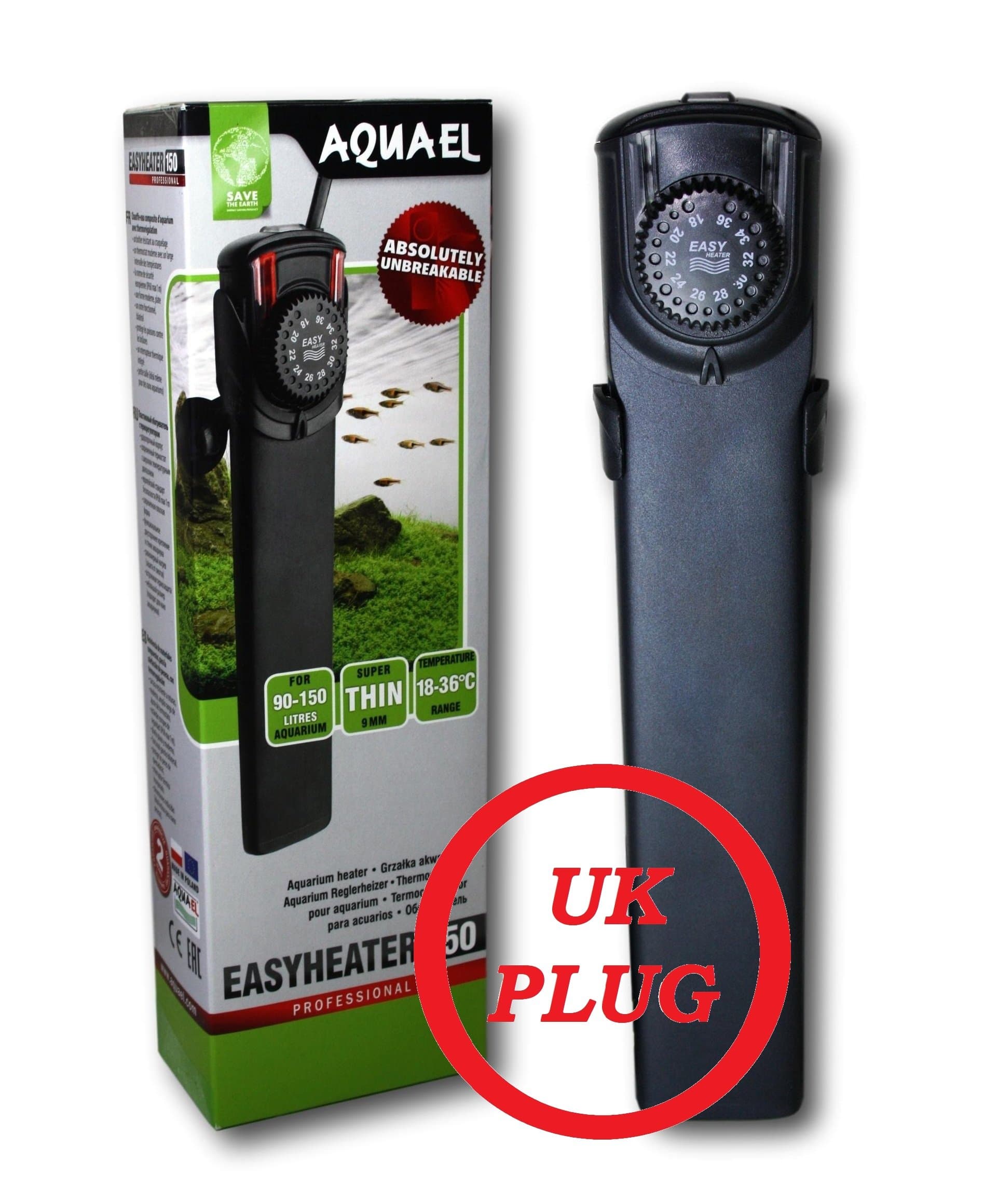 Aquael EASYHEATER ABSOLUTELY UNBREAKABLE - 25W 50W 75W 100W 150W Temp range 18-36°C Tropical and Marine Aquarium fish tank (EASYHEATER 25W (10-25 L Aquarium))