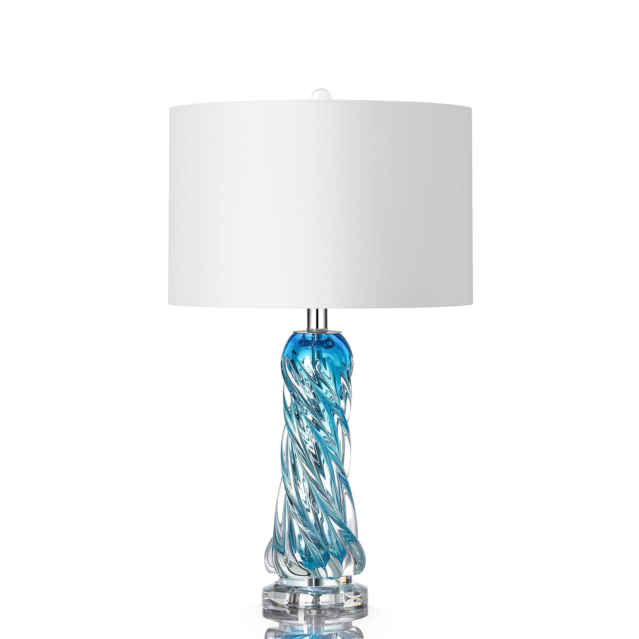 Table Lamp 26" Blue Glass Desk Table Lamps | Hand-Crafted Twist Crystal Lamp for Bedroom Study and Living Room
