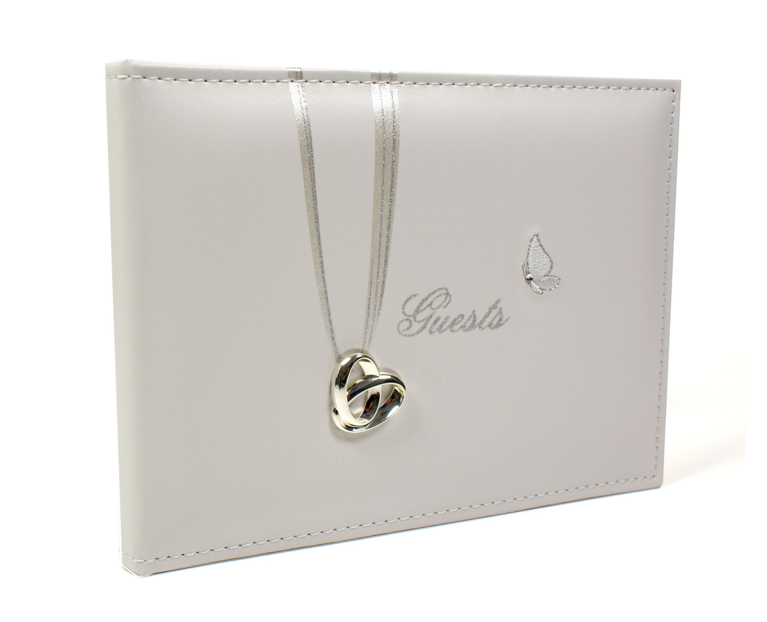 Cream Suede Wedding Guest Book With Rings 71144