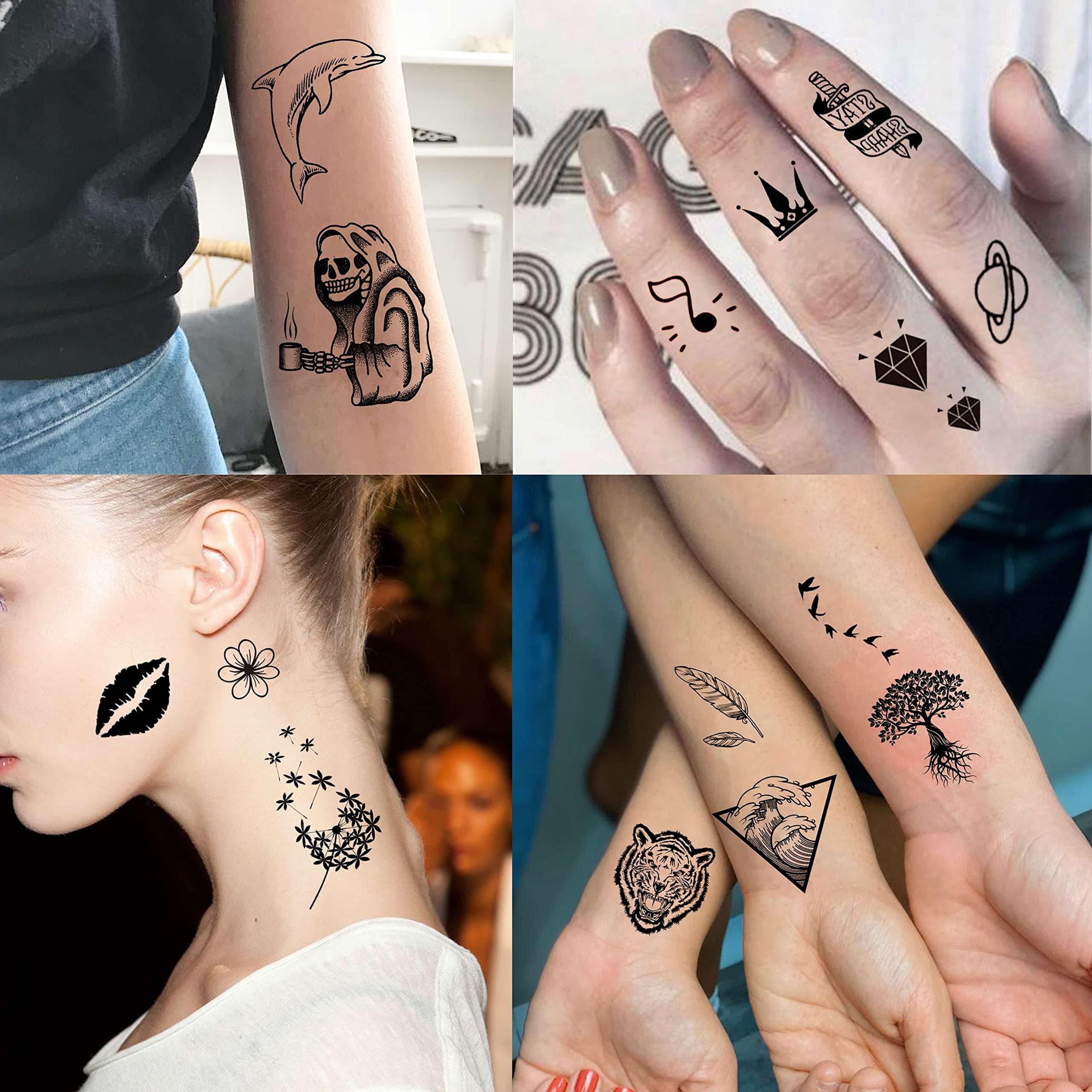 52 Sheets Tiny Small Temporary Tattoos For Kids Boys Girls, Tribal Animals Butterfly Anchor Compass Tattoo Stickers For Men Women, 3D Cute Flower Fake Face Tatoo Kits Sets For Neck Arm Hands
