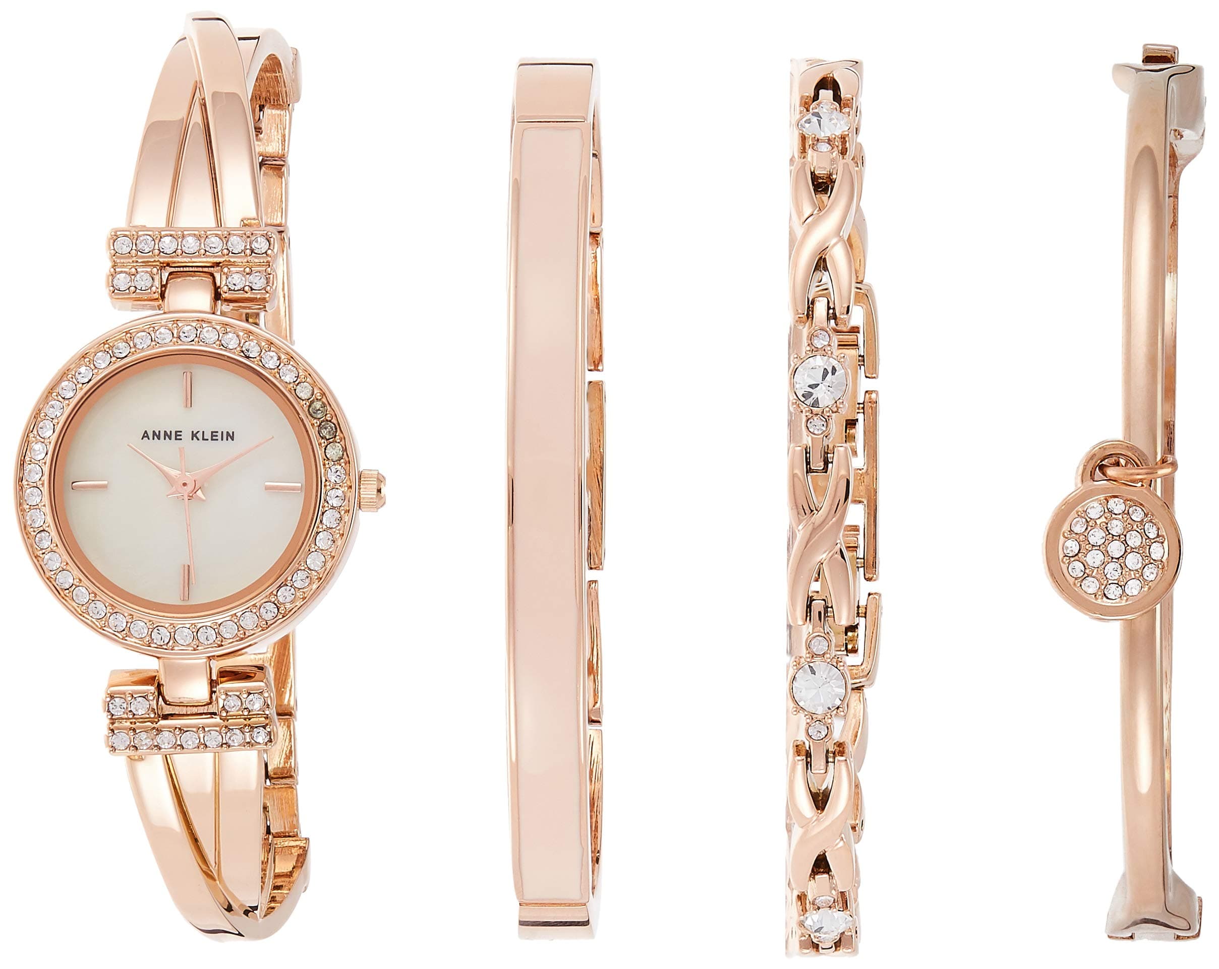 Women's Premium Crystal Accented Bangle Watch and Bracelet Set, AK/2238